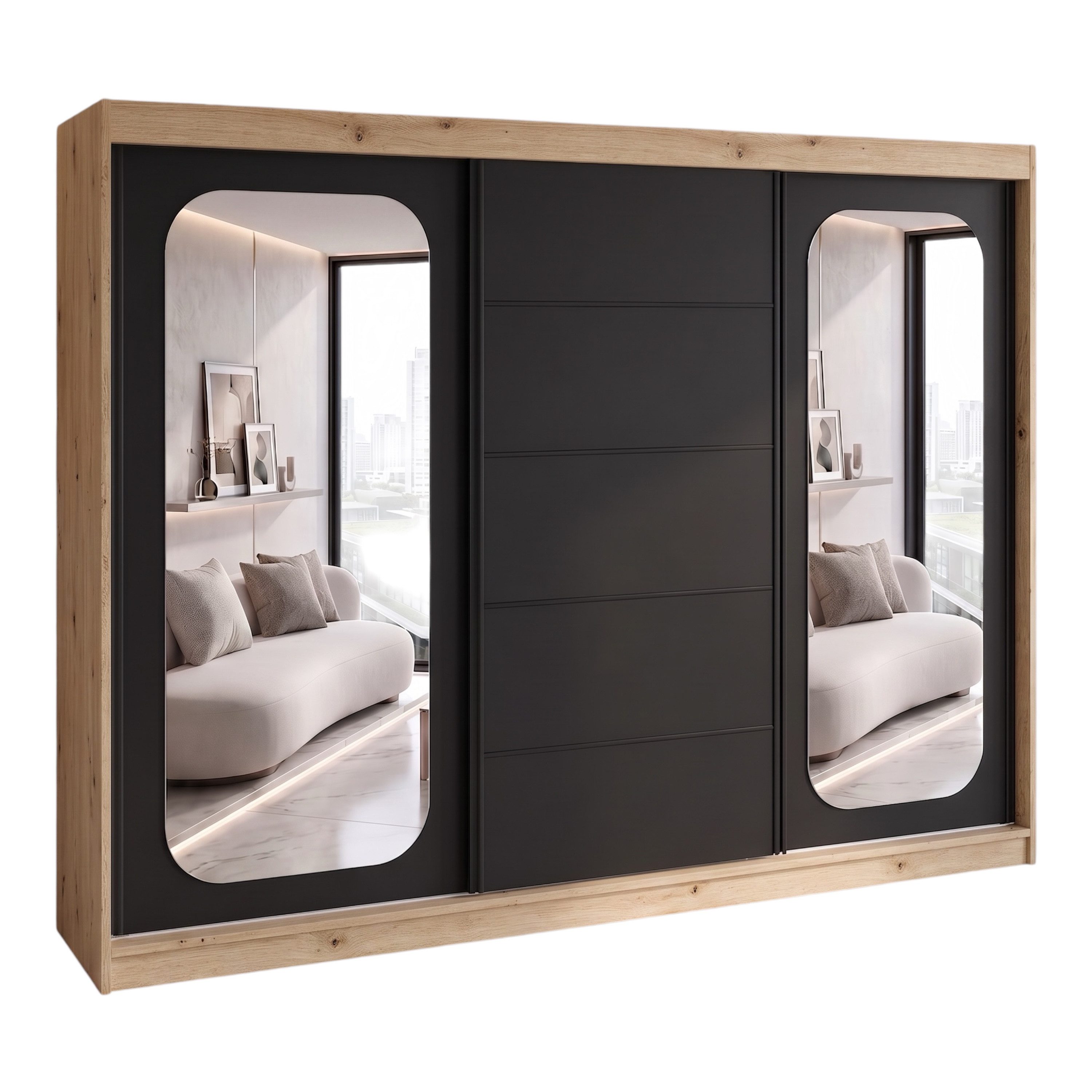 A&J MöbelLand GmbH Schiebetürenschrank BELANO – Moderner Kleiderschrank mit Schiebetüren (Die perfekte Kombination aus modernem Design, hoher Funktionalität und großzügigem Stauraum für Kleidung, Bettwäsche und Accessoires, erhältlich in verschiedenen Far