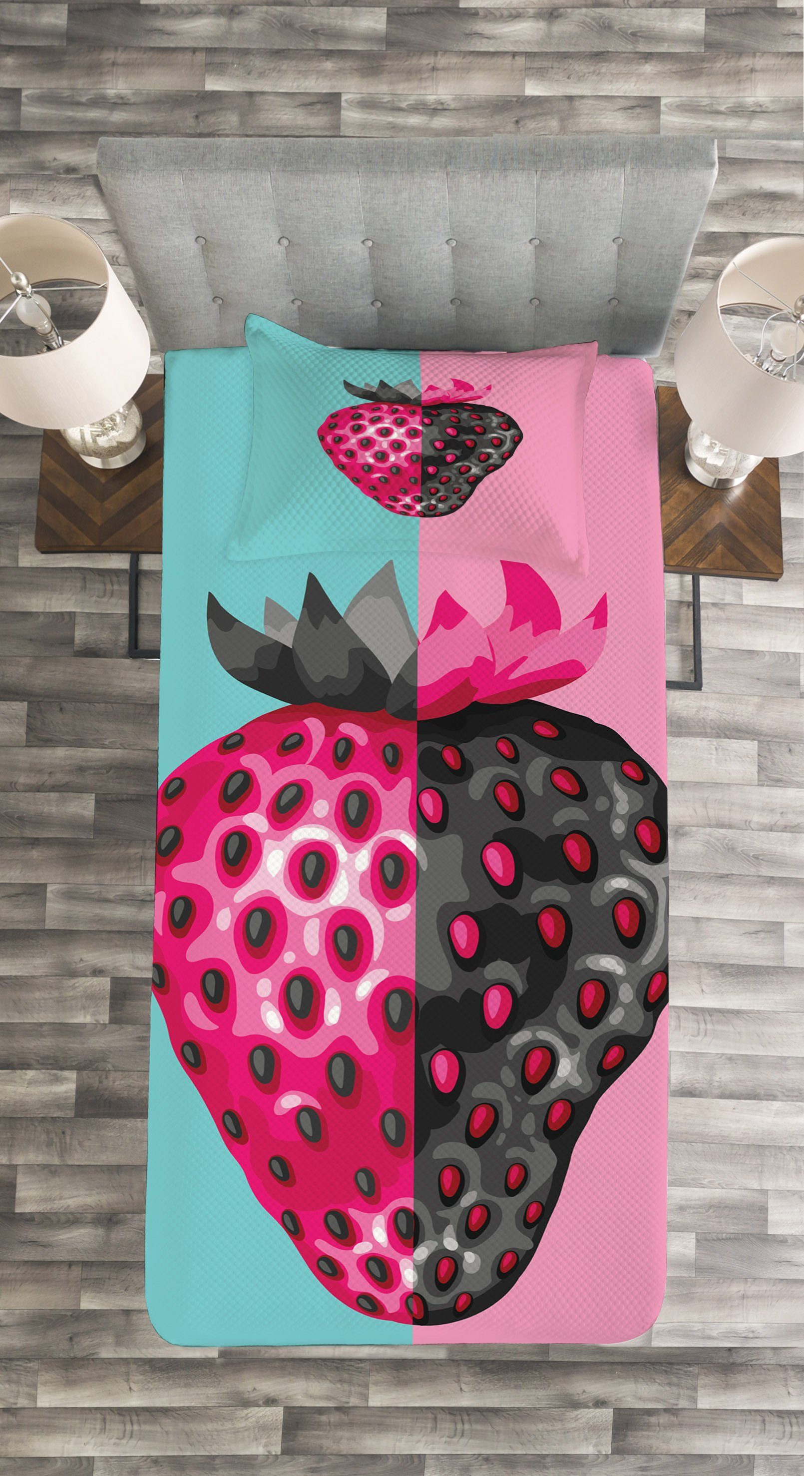 Motiv Kissenbezügen Obst Abstrakt Waschbar, mit Erdbeere Abakuhaus, Tagesdecke Set
