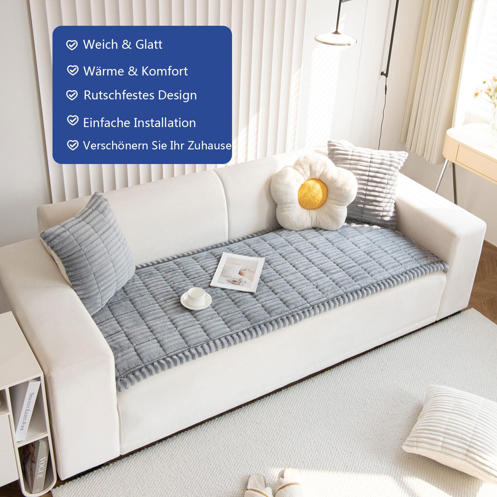 Minicloss Sofaschoner Weiche Flanell Sofa überzug Waschbar - Neue Sitzkissenbezüge, rutschfeste Sofabezug – Bild 5 von 5