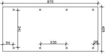 Skanholz Einzelcarport Wendland, BxT: 409x870 cm, 210 cm Einfahrtshöhe, 409x870cm mit EPDM-Dach, rote Blende