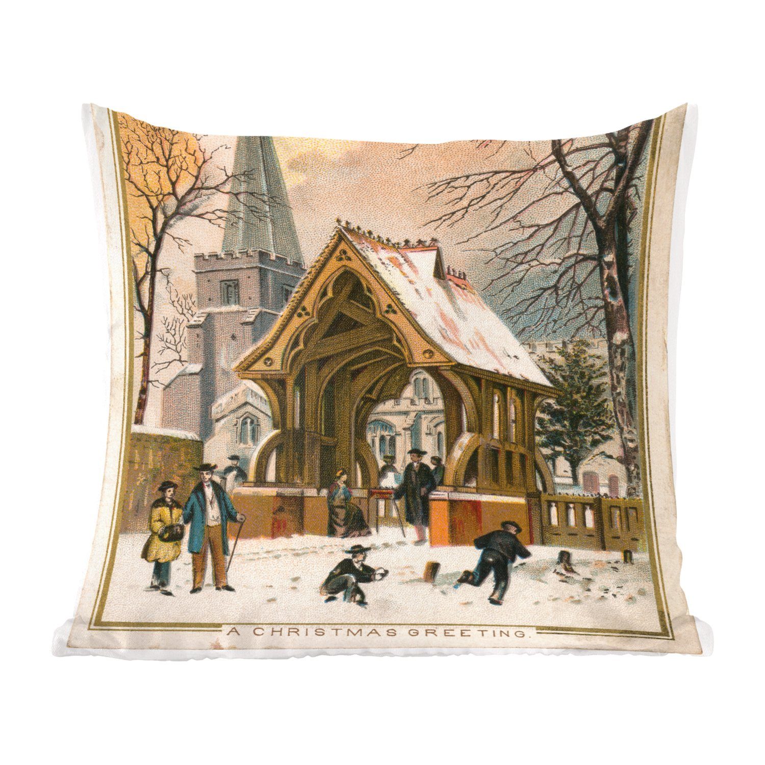 MuchoWow Dekokissen Weihnachten - Winter - Retro, Zierkissen mit Füllung für Wohzimmer, Schlafzimmer, Deko, Sofakissen