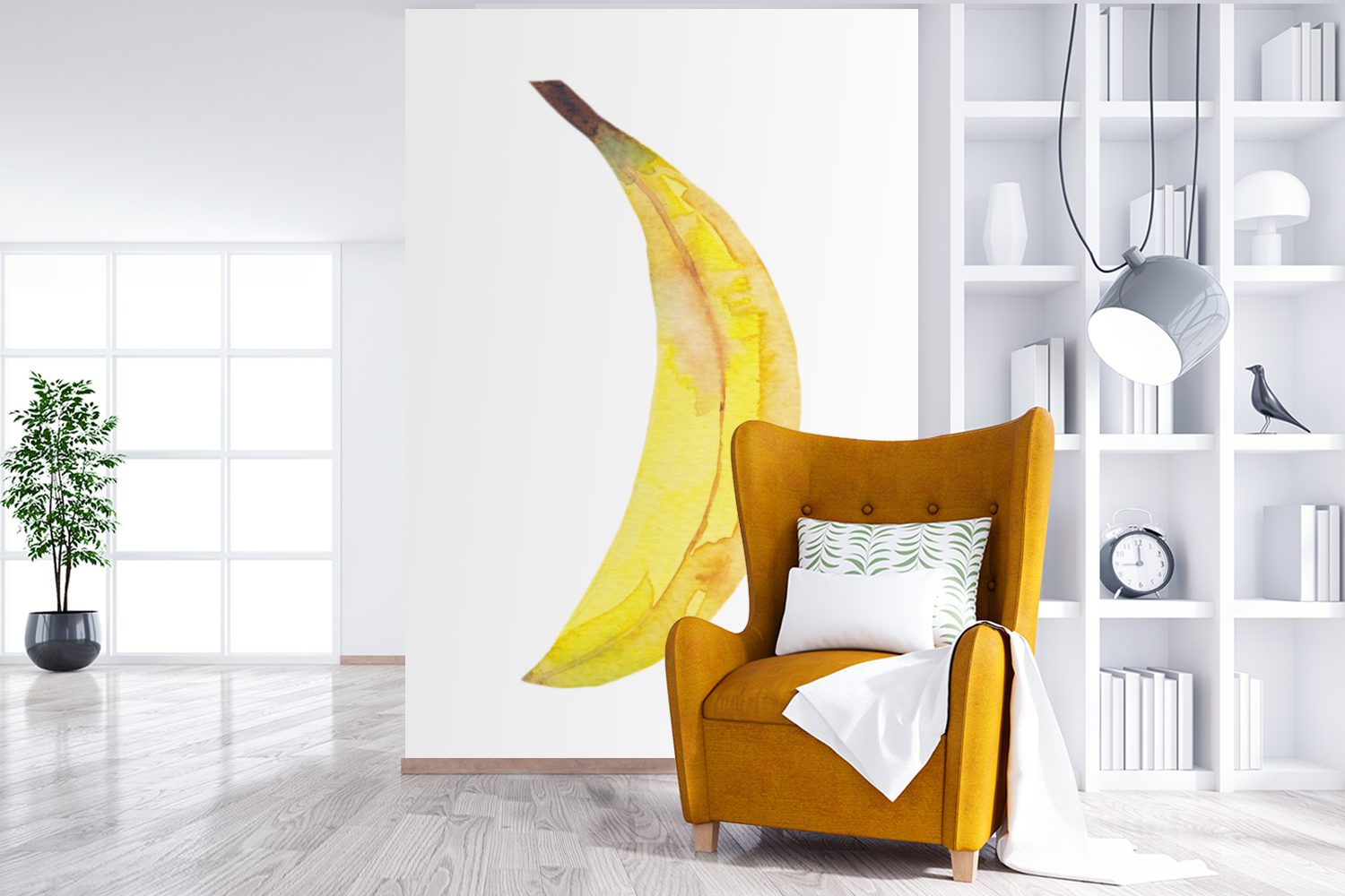 MuchoWow Fototapete St), Aquarell, Vinyl (3 Tapete Obst Wandtapete Montagefertig bedruckt, - - Wohnzimmer, für Banane Matt