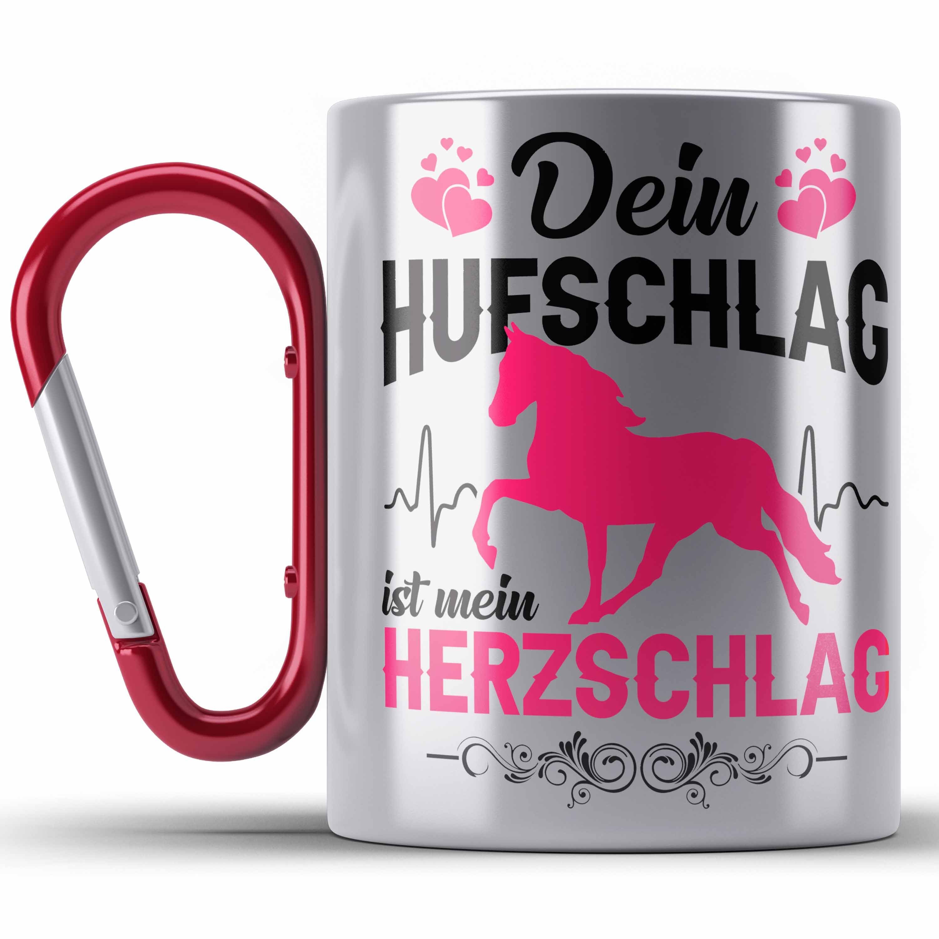 Trendation Thermotasse Reiterin Edelstahl Tasse - - Dein mein Pferde Hufschlag ist Rot Herzschlag