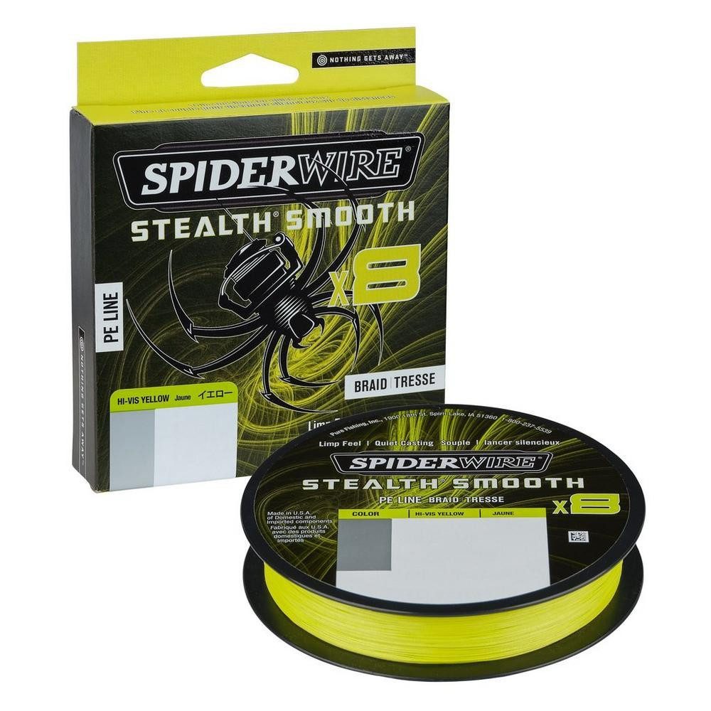Spiderwire Angelschnur STEALTH SMOOTH 8 YELLOW 300m - 0,19mm - 18,0kg - Geflochten, 300 m Länge, 0,19 mm Fadendurchmesser, (1-St), Geschmeidiges und ruhiges Auswerfen