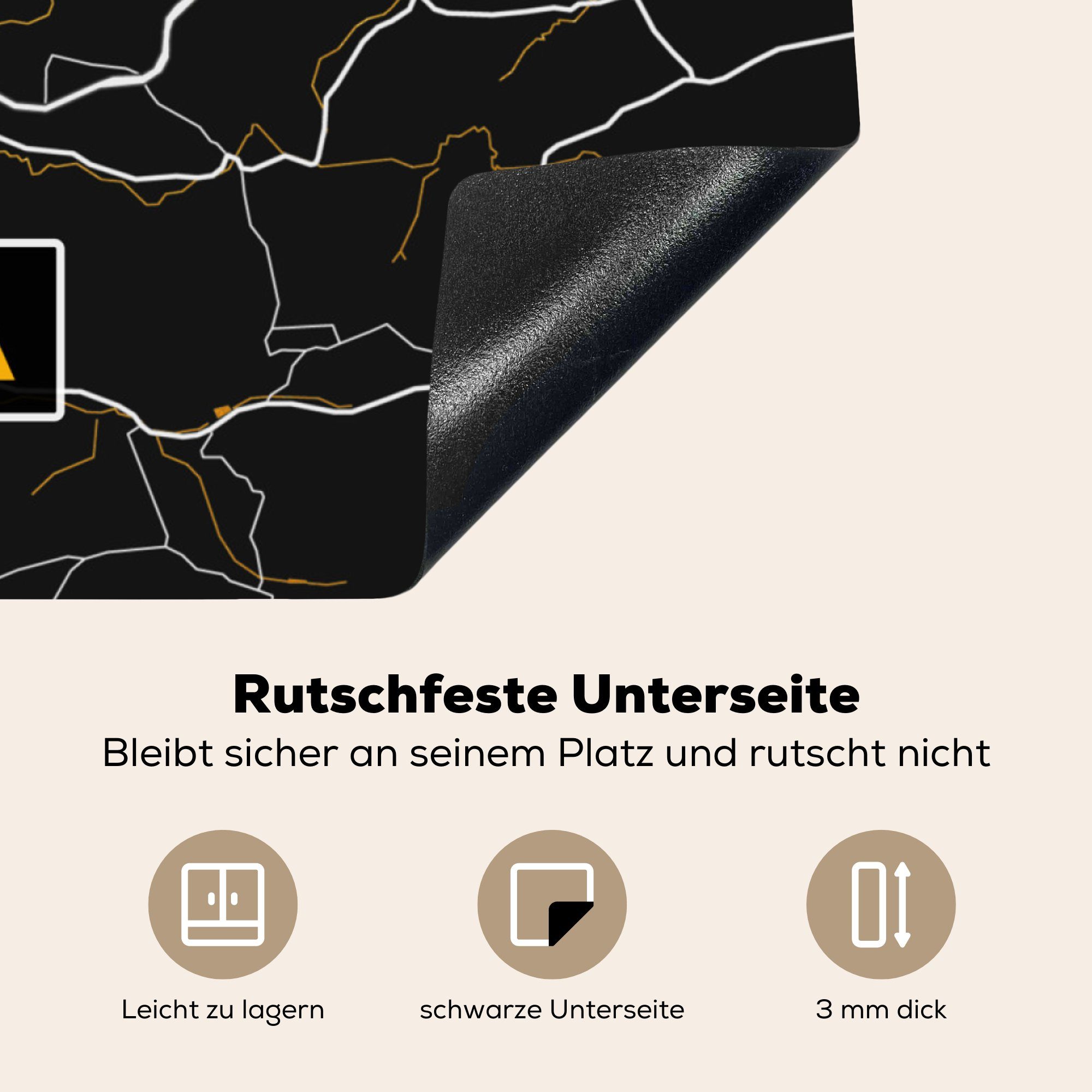 MuchoWow Herdblende-/Abdeckplatte Gera - Stadtplan (1 - für Gold cm, tlg), Deutschland, Vinyl, 78x78 - Ceranfeldabdeckung, küche Karte - Arbeitsplatte