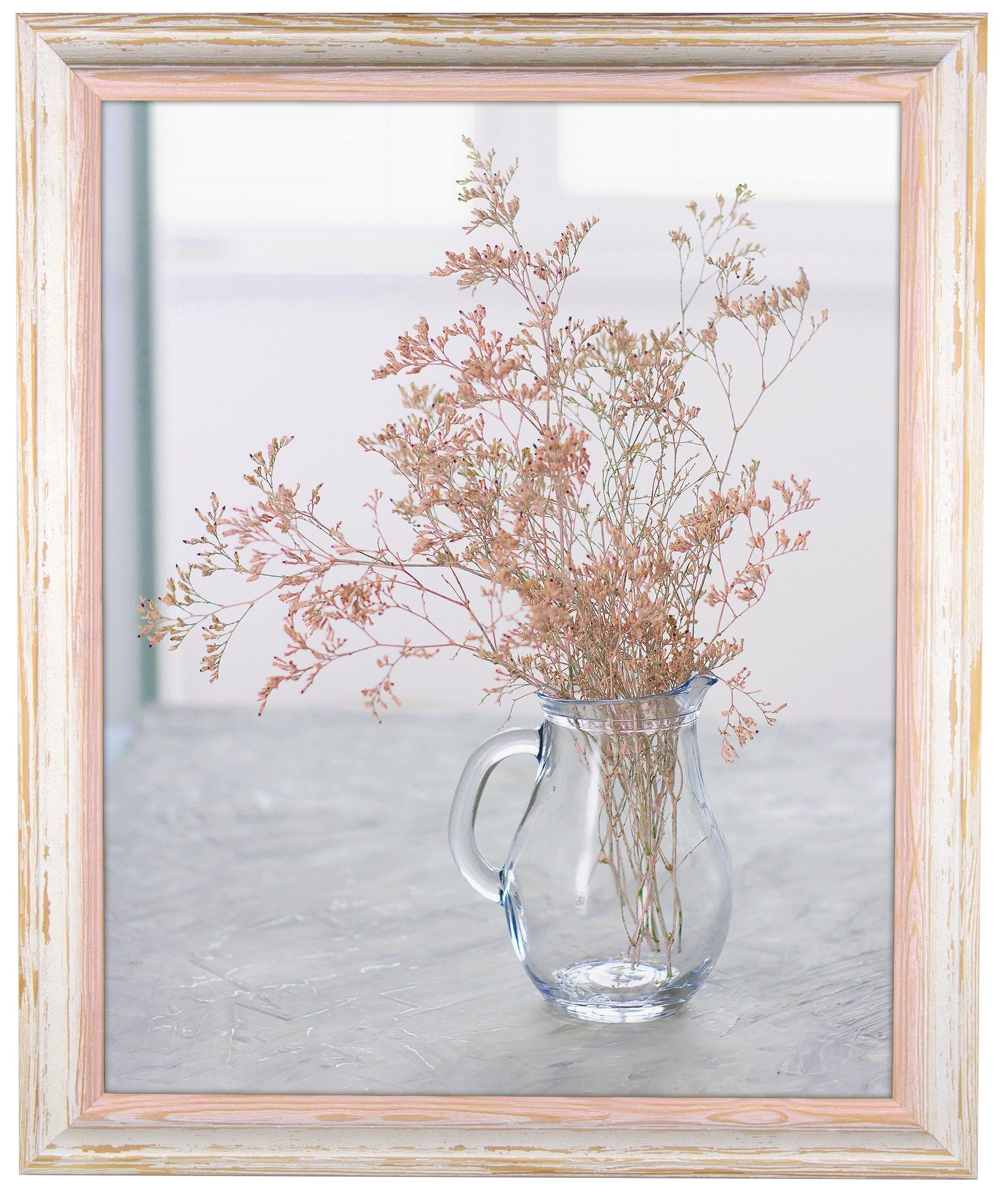 myposterframe Einzelrahmen Artemis Echtholz zweifarbig, (1 Stück), 20x20 cm, Rosé Weiß Vintage, Echtholz