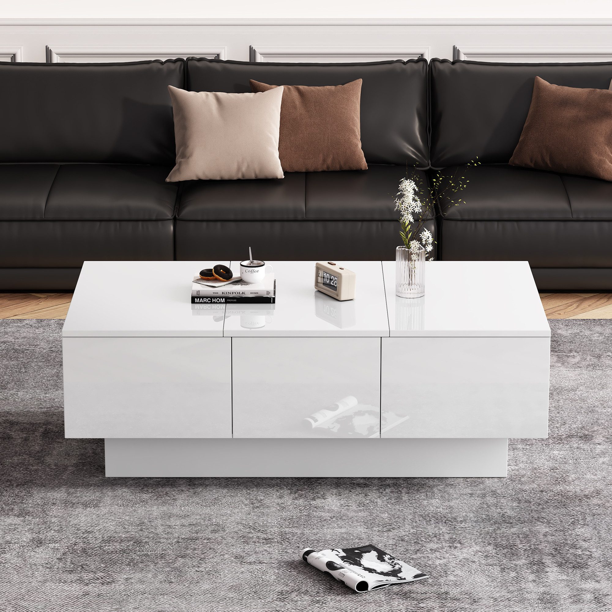 REDOM Couchtisch Weiß Hochglanz Stauraumtisch Wohnzimmertisch günstig online kaufen