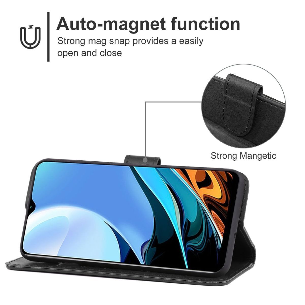 König Design Handyhülle Xiaomi Redmi 9T, Schutzhülle Schutztasche Case Cover Etuis Wallet Klapptasche Bookstyle