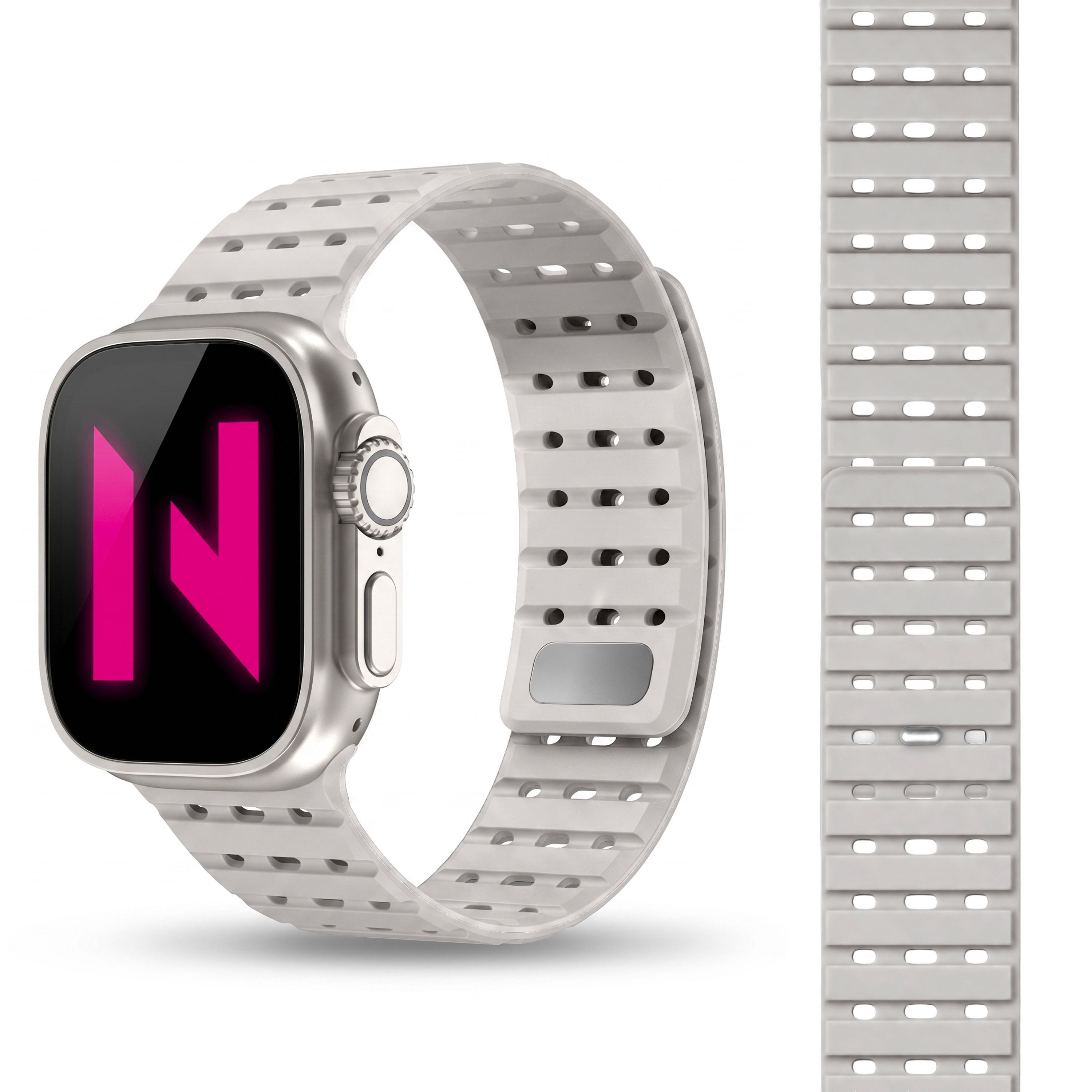 Nalia Smartwatch-Armband Apple Watch 49mm/46/45/44/42(Serie 1-3), Magnetisches Silikon Ersatzband / für Sport Fitness Uhr / Atmungsaktiv