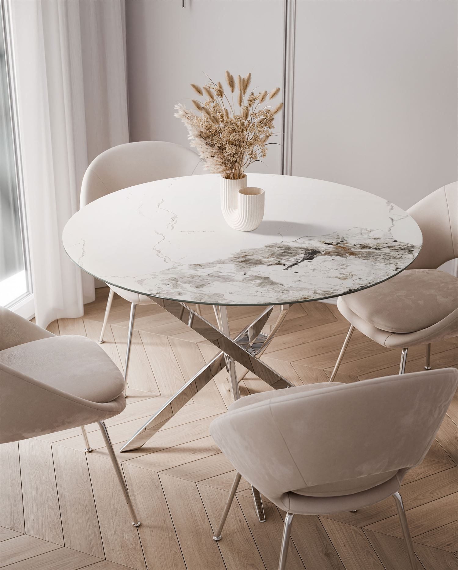 Lookway Esstisch BEIRA II, Runder Tisch 90 cm, Platte aus Keramik, ohne Stühle