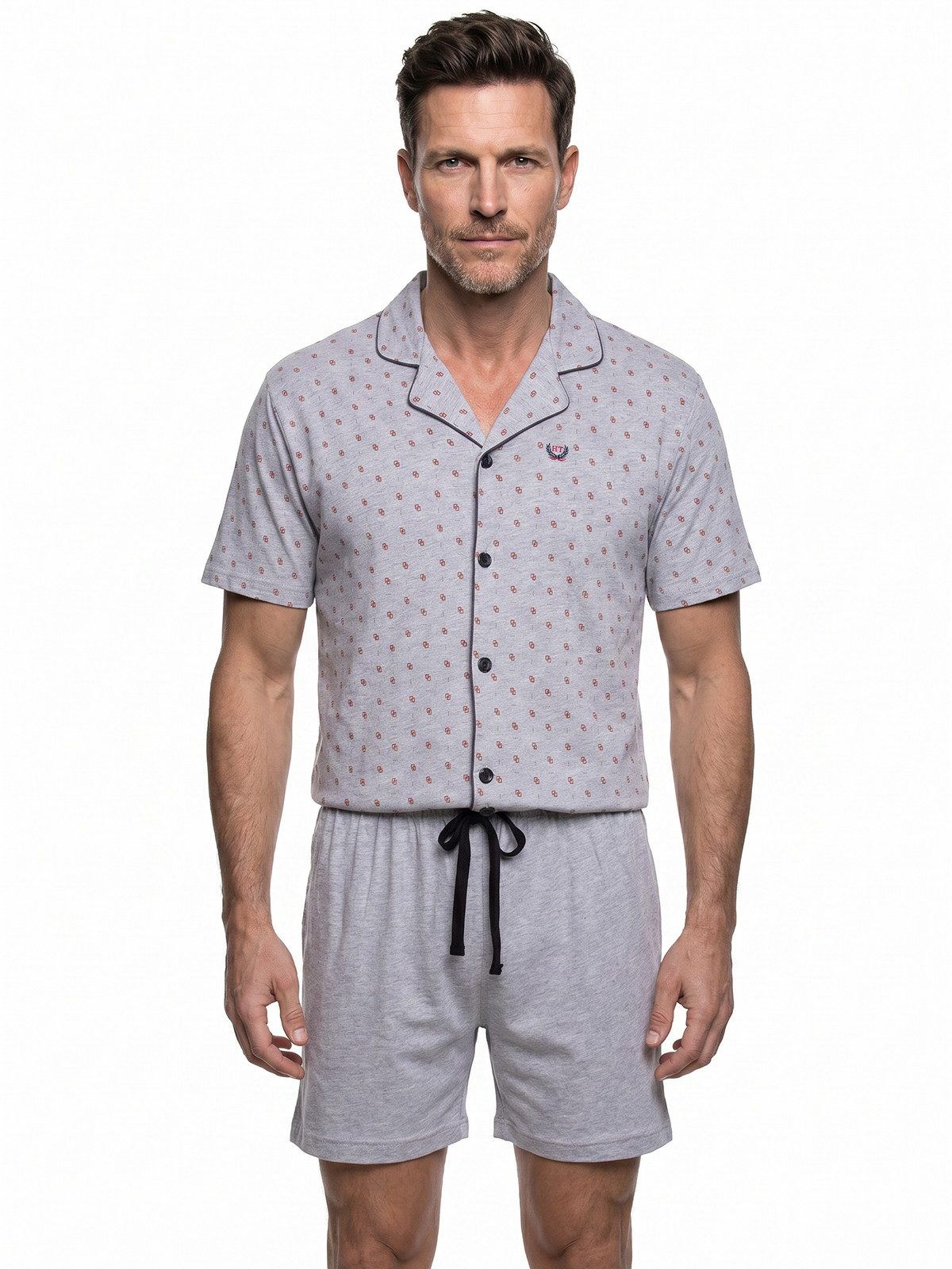 Henry Terre Shorty Pyjama Set Kurz - Karl Uni Shorts mit Paspel