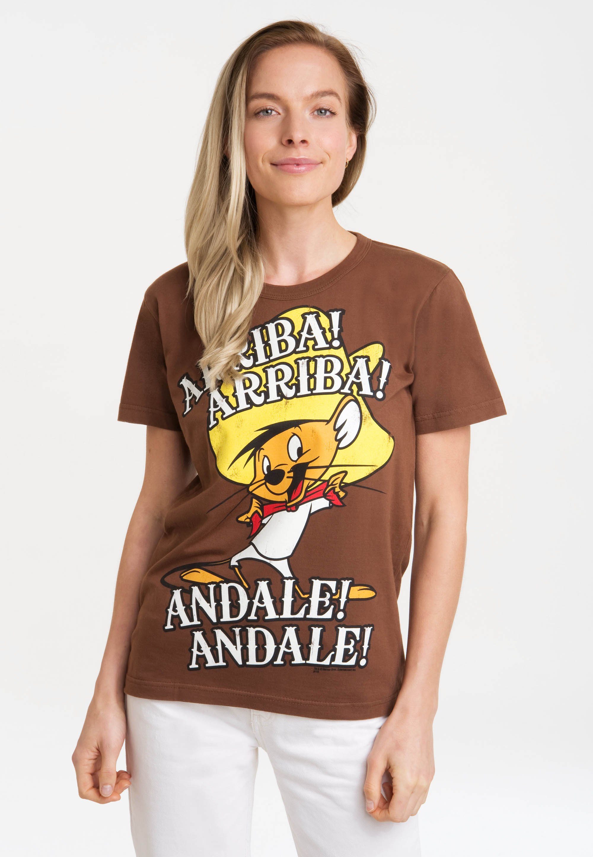 LOGOSHIRT T-Shirt Looney Tunes - Speedy Gonzales mit lizenziertem Print braun | T-Shirts