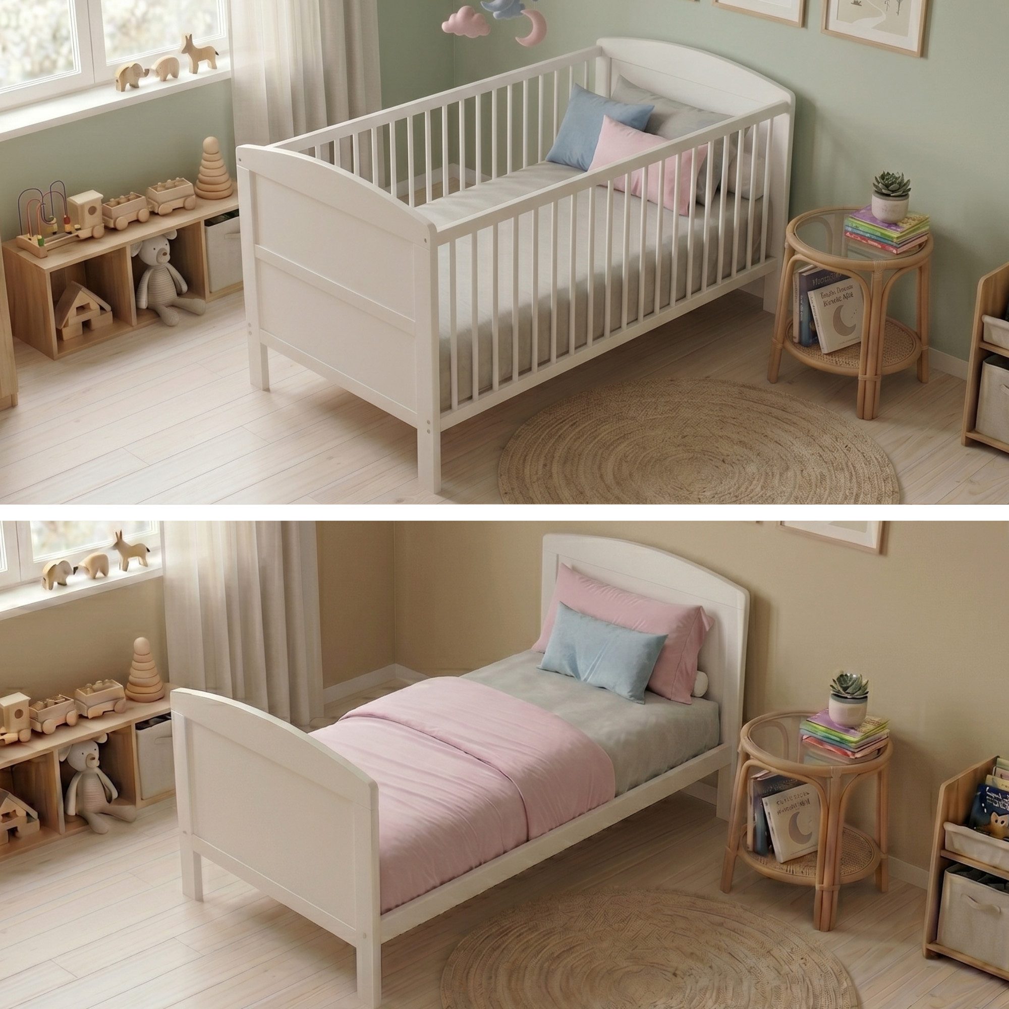 Kids Collective Babybett Kinderbett 60x120/70x140 cm umbaubar zu höhenverstellbares Lattenrost, 60x120 cm, Weiß mit Matratze von Geburt bis 3. Lebensjahr