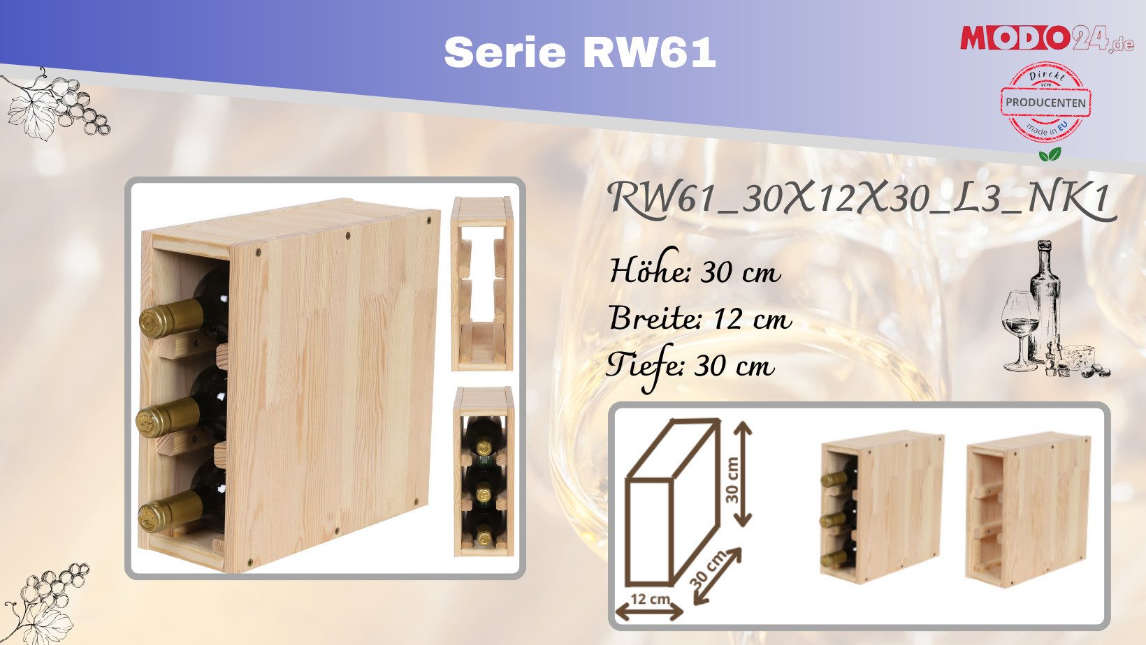 Modo24 Weinregal Flaschenregal Holzregal Flaschenständer Varianten 3 bis 40 günstig online kaufen