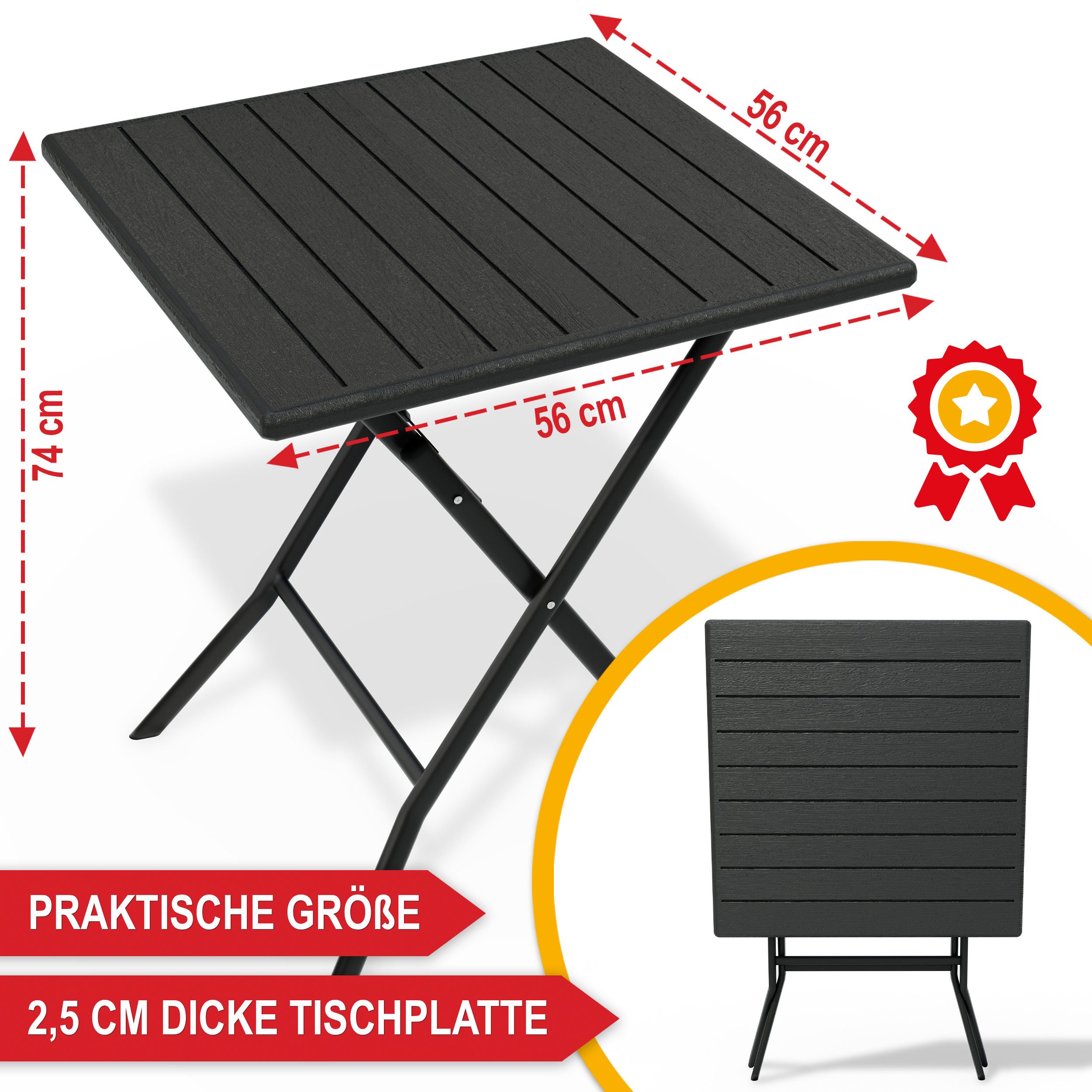 Onbest Klapptisch Balkontisch mit Holzoptik klappbar, 61x74x56cm (B x H x T), Stahlgestell, bis 80 kg