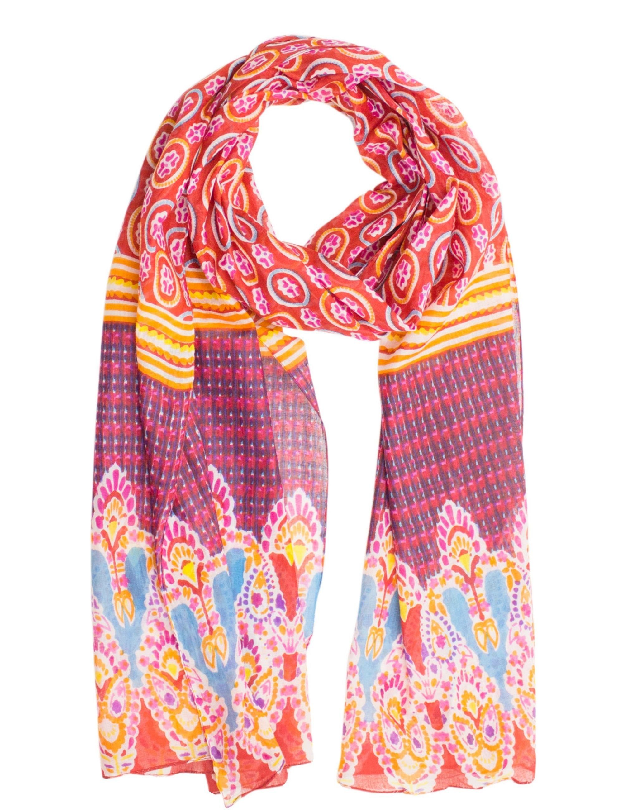 Sunsa Halstuch Damen Schal Tuch. Baumwolle Halstuch. Sommer Scarf als Geschenkideen für Frauen. Tuch mit Blumen Aufdruck & modern bohemian Design., Abstract Modern Aufdruck rot