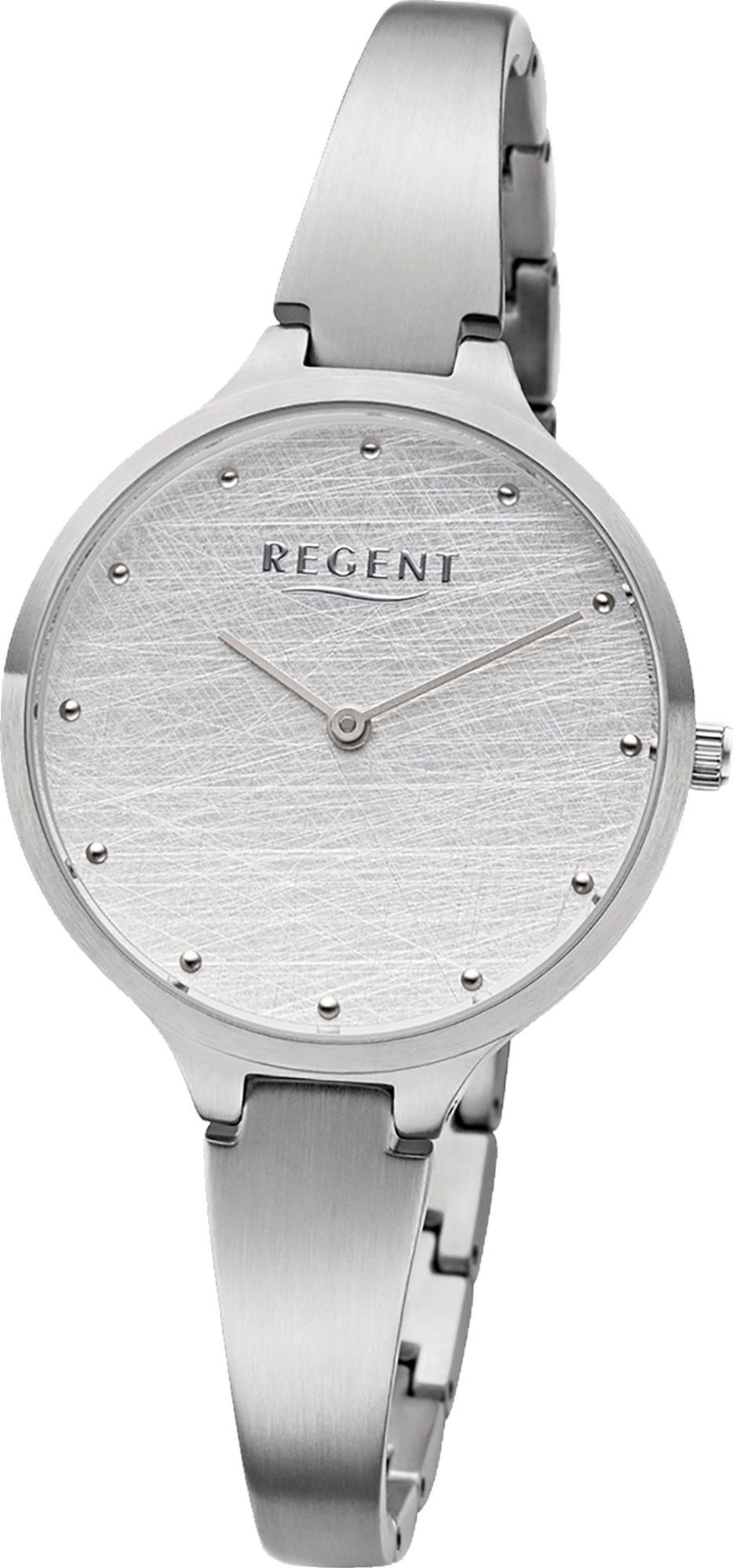 Regent Quarzuhr Regent Edelstahl Damen Uhr BA-559 Quarz, Damenuhr Edelstahlarmband silber, rundes Gehäuse, mittel (ca. 33mm)
