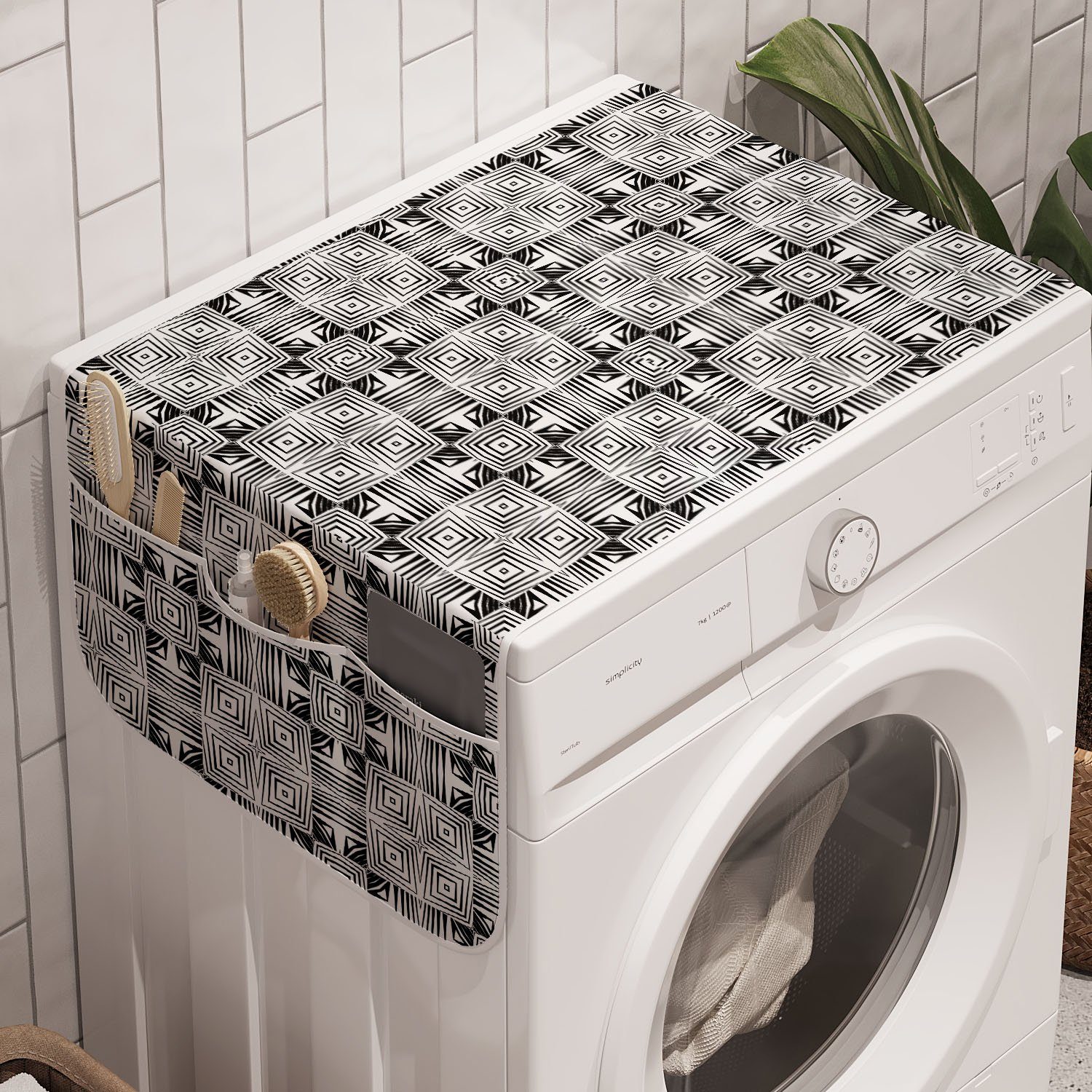 Abakuhaus Badorganizer Anti-Rutsch-Stoffabdeckung Formen: Geometrisch und Quadrate Waschmaschine Trockner, Konzentrische für