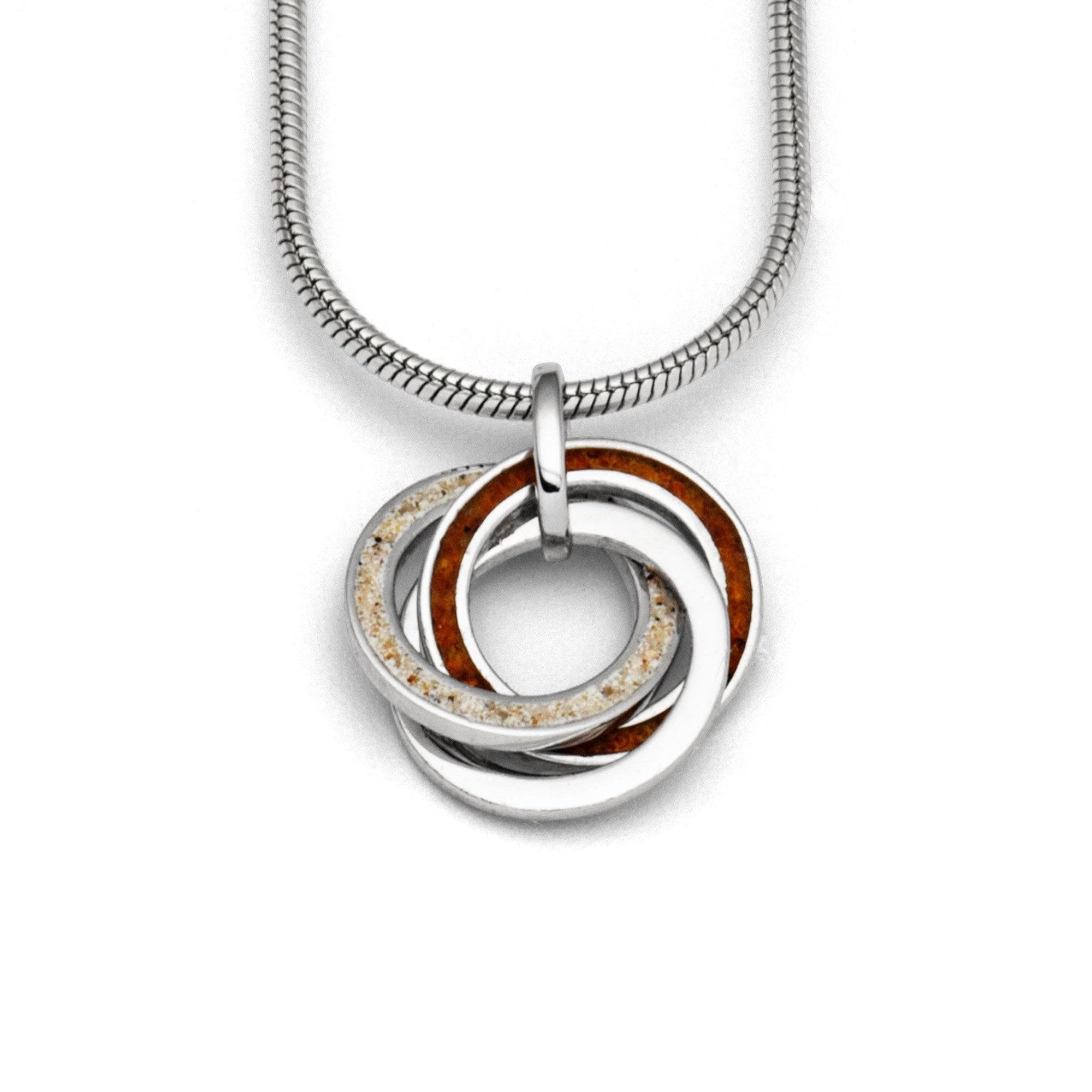 DUR Kettenanhänger P3822 – „Marina 2.0“ Anhänger aus 925er Silber mit Bernsteinsand, & Strandsand, Ø 16 mm, maritimer Schmuck mit Wellenmotiv