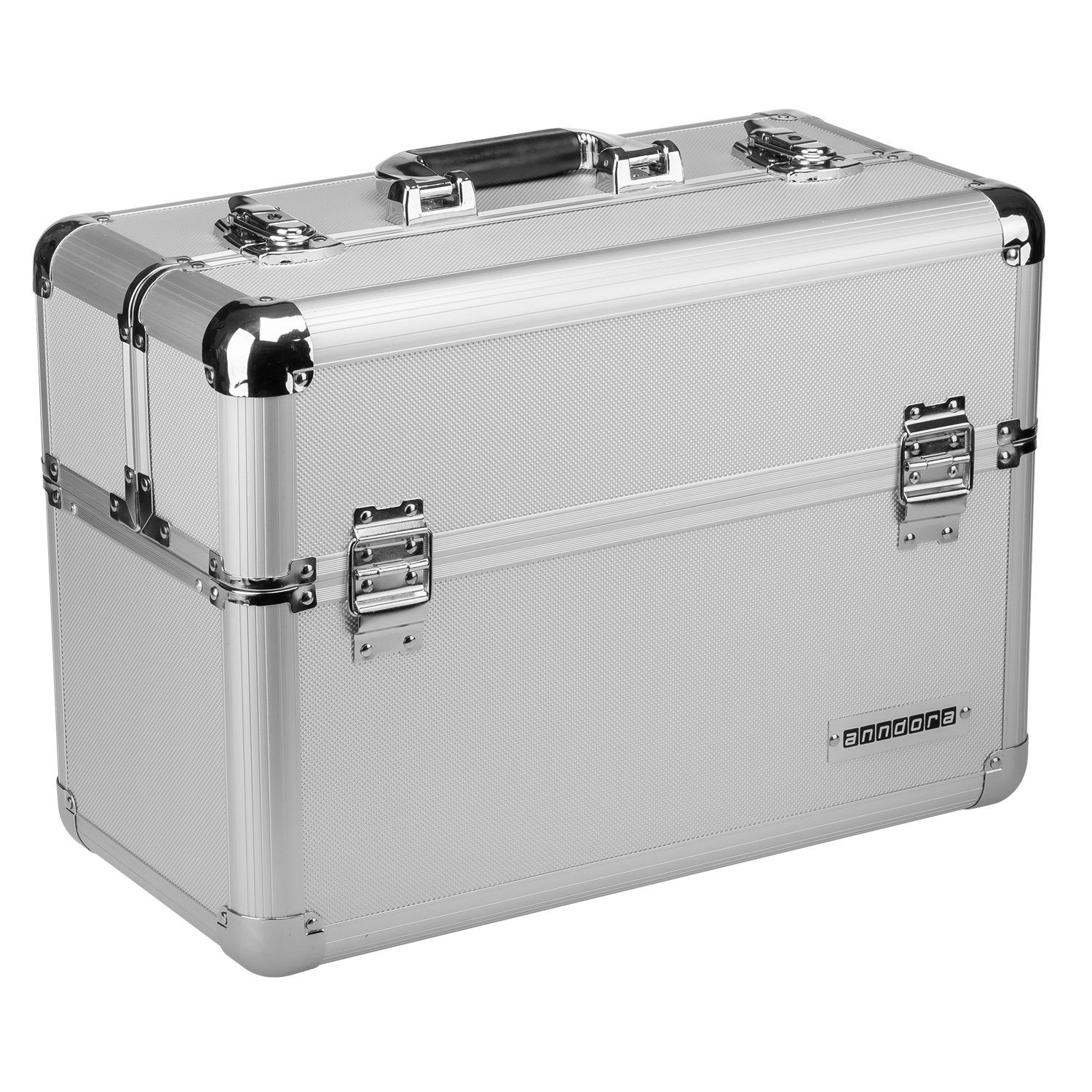 anndora Werkzeugkoffer Präsentationskoffer + Tragegurt Schlüssel (silber), innen mit Neopren ausgekleidet - robuste Metallecken und Kanten – Bild 4 von 5