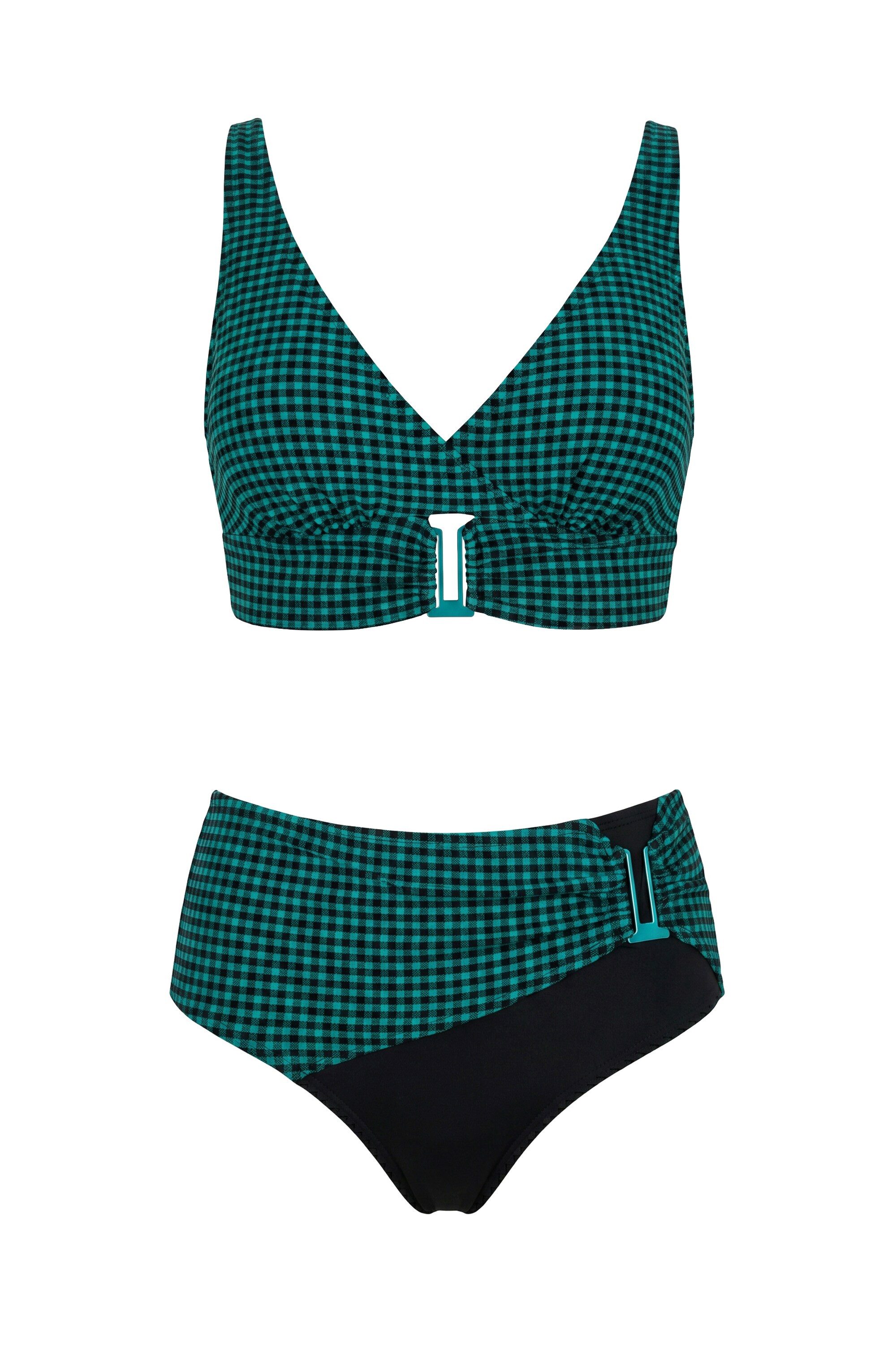Ulla Popken Soft-BH Bikini Karo Softcups Zierschnalle Powermesh-Futter