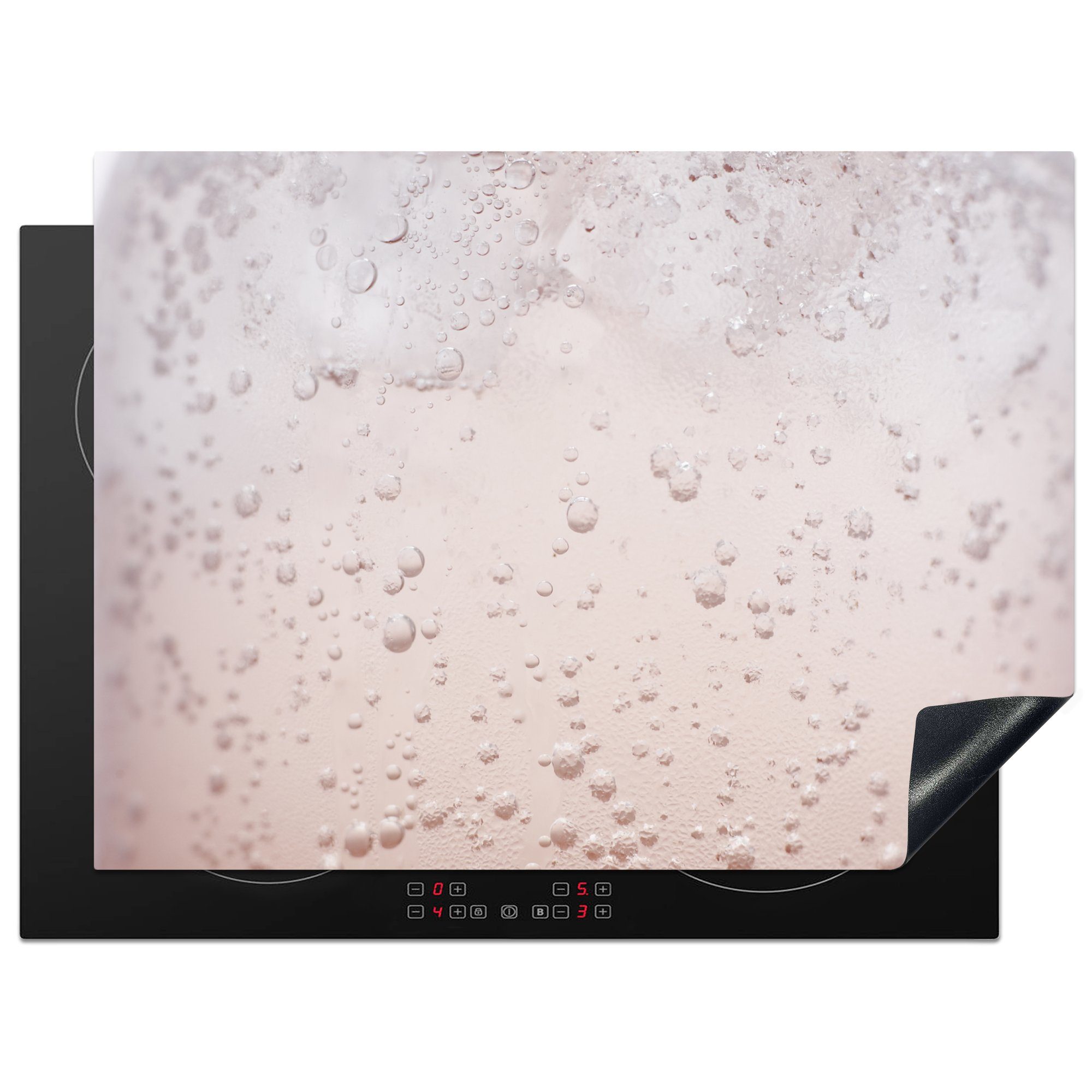 MuchoWow Herdblende-/Abdeckplatte Blasen in einem hellrosa Getränk, Vinyl, (1 tlg), 70x52 cm, Mobile Arbeitsfläche nutzbar, Ceranfeldabdeckung