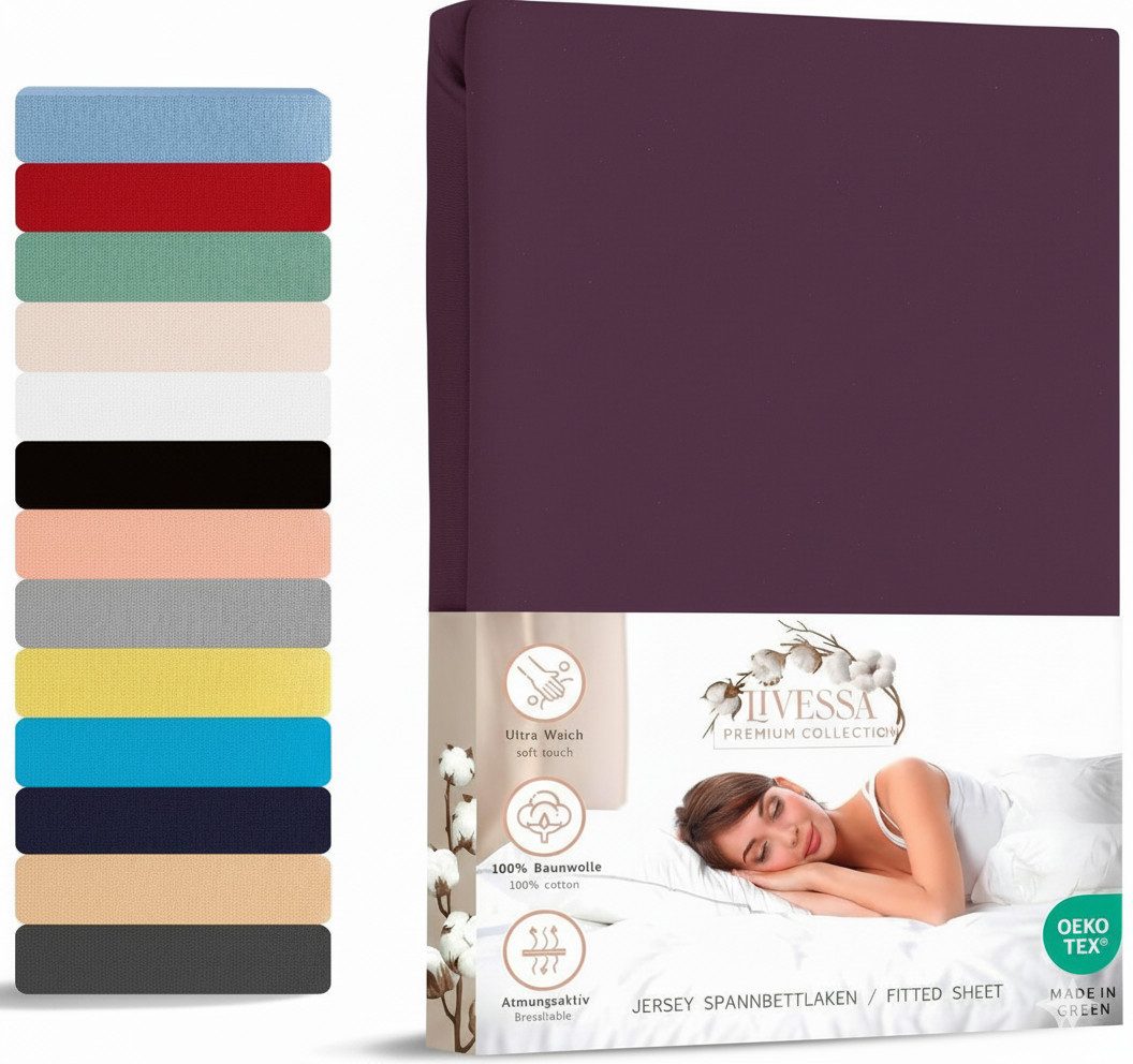 livessa Spannbettlaken Jersey Spannbettlaken Bettlaken Spannbetttuch Baumwolle Rundumgummi, Jersey, Gummizug: Rundumgummizug, In 9 Größen und vielen Farben erhältlich aus 100% Baumwolle