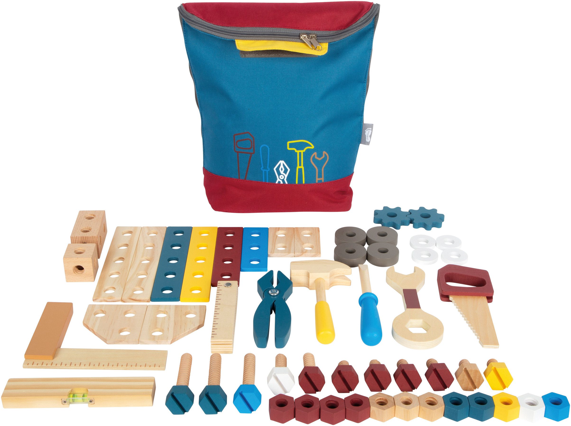Small Foot Spielwerkzeugtasche Werkzeugrucksack Workshop, (Set, 52-tlg), mit umfangreichem Zubehör