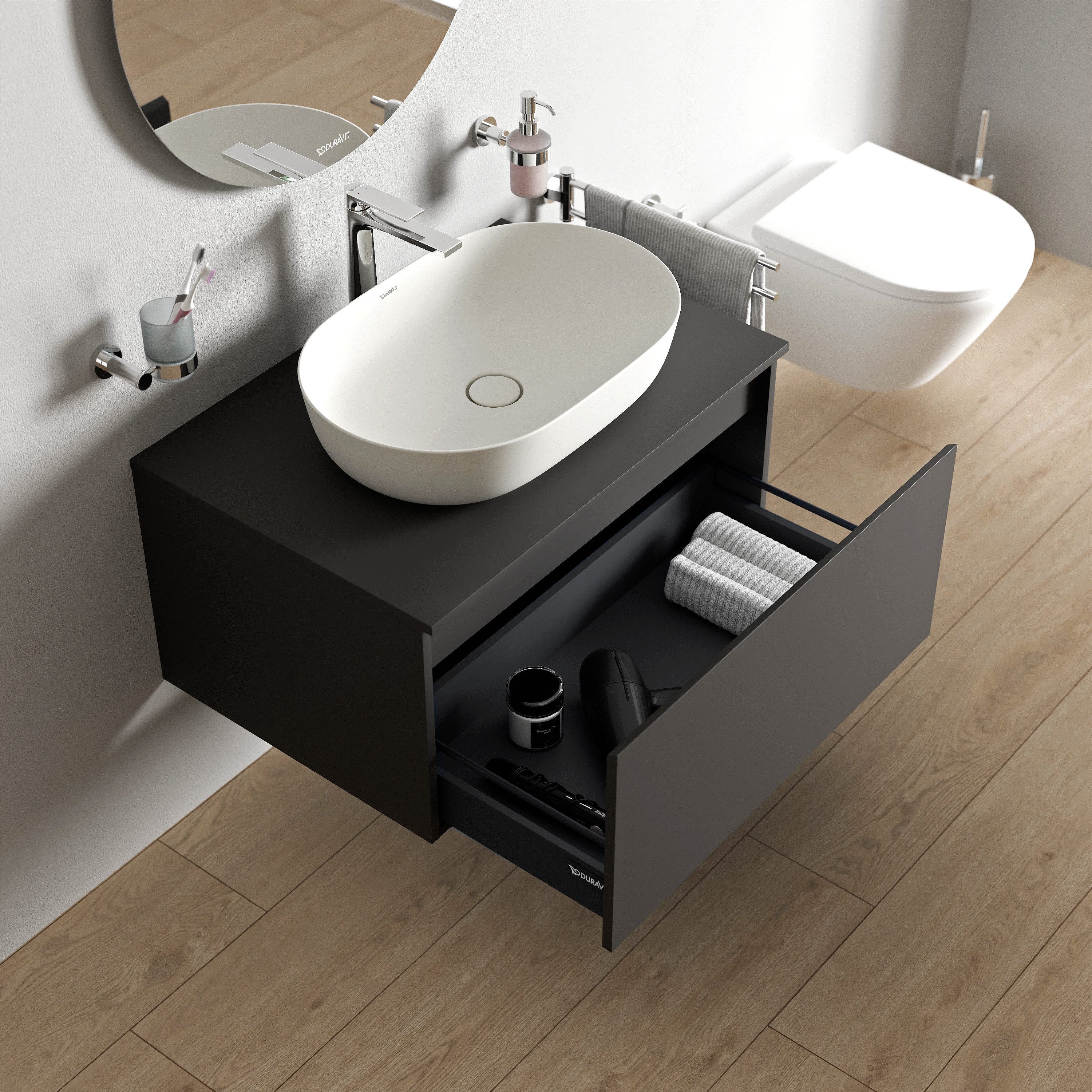 Duravit Waschbeckenunterschrank Vellora 80cm Graphit matt Waschtischunterschrank 1 Auszug