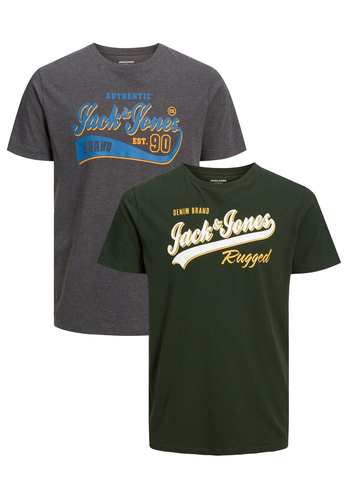 Jack & Jones T-Shirt 2-er Set Logo T-Shirt Kurzarm Shirt Übergröße JJELOGO (2-tlg) 5653 in Grau-Grün