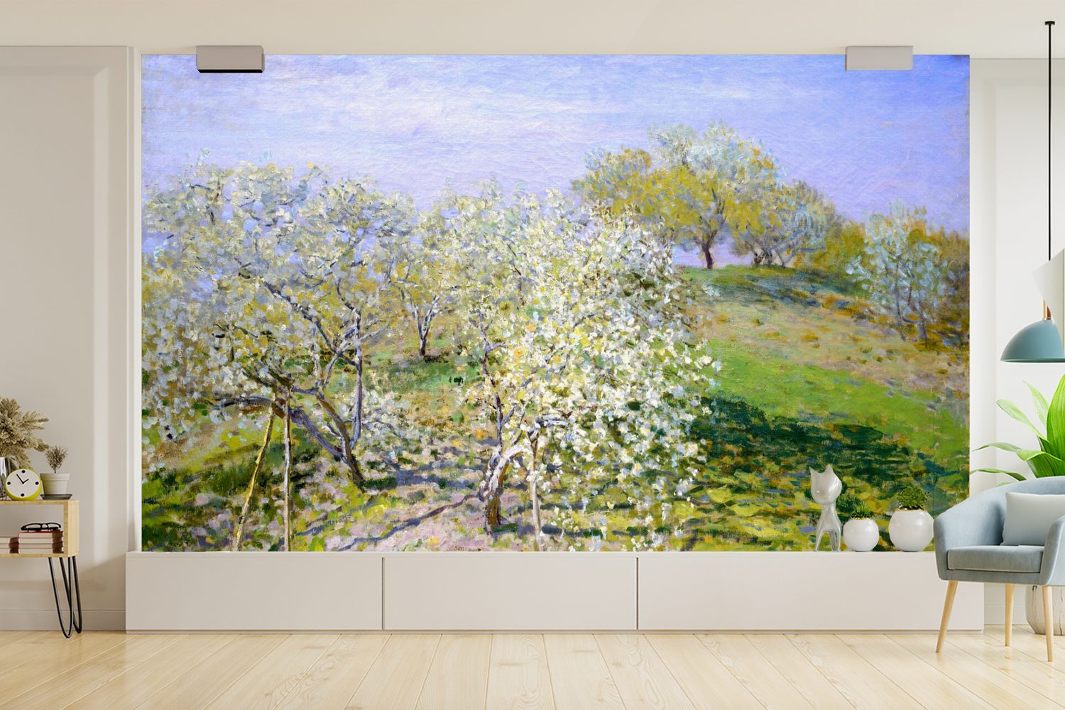 MuchoWow Fototapete Blühende Apfelbäume Claude St), Kinderzimmer, Vinyl Wallpaper Tapete Matt, (8 Wohnzimmer, - Gemälde von bedruckt, für Monet, Schlafzimmer