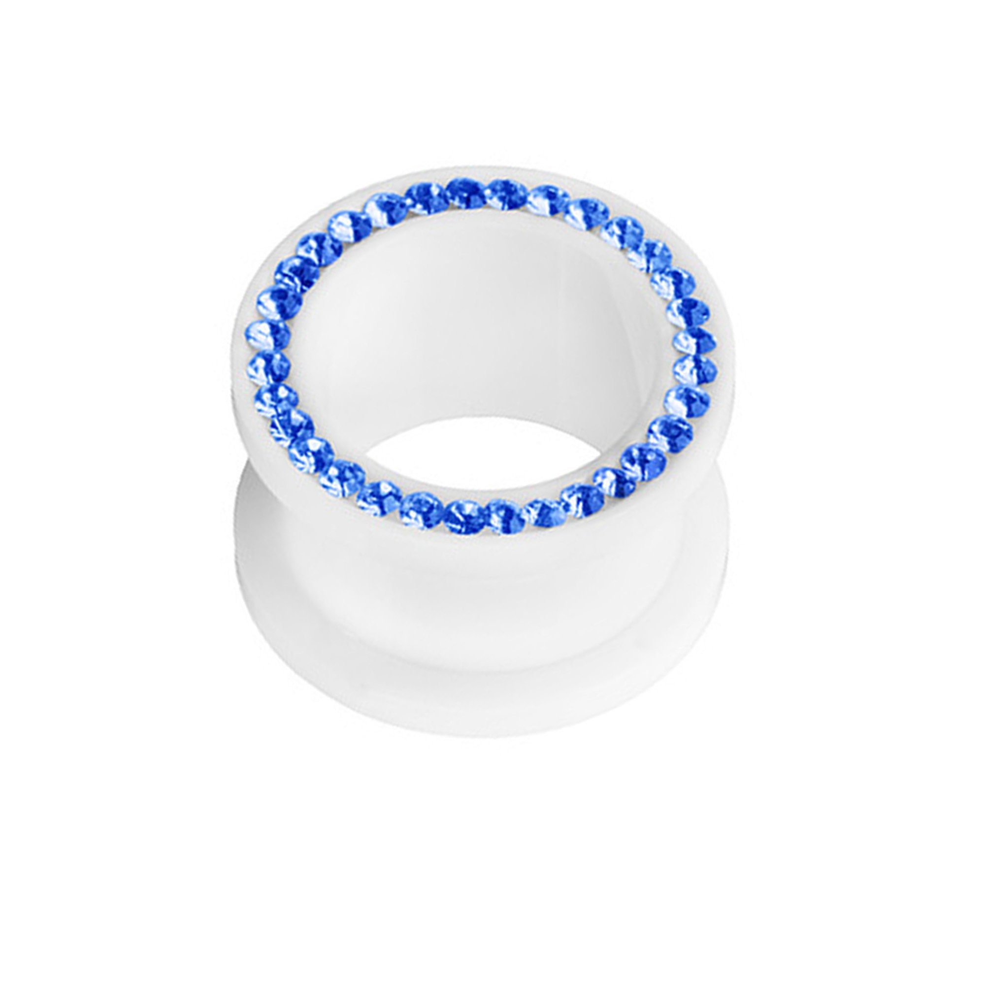 Taffstyle Plug Piercing Kunststoff mit farbigen Kristallen, Flesh Schraub Tunnel Plug Ohr Piercing Kunststoff farbigen Kristallen Blau