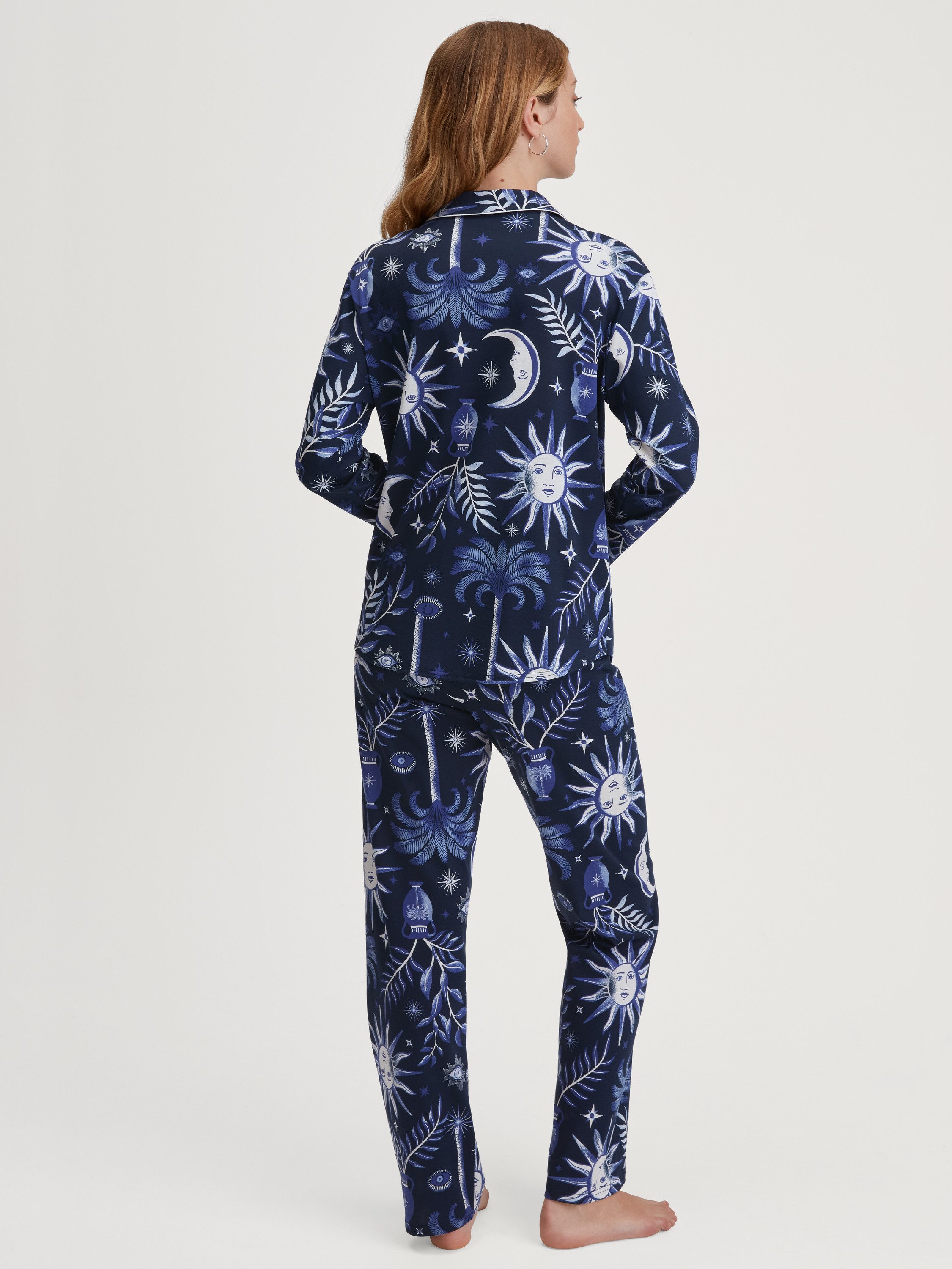 CALIDA Pyjama Cosy Nights Damen (2 tlg) mit Knöpfen, 100% Baumwolle Interlock Qualität, weich, hautfreundlich