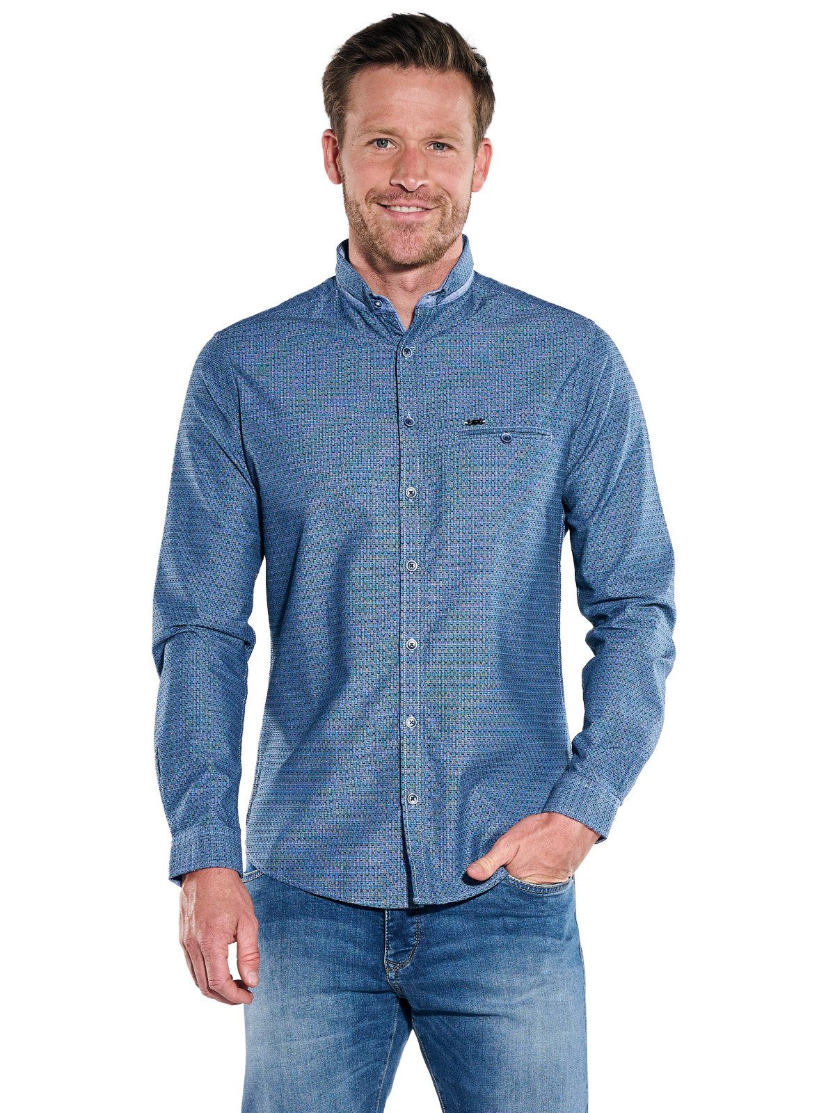 Engbers Langarmhemd Herren Hemd uni, Saphirblau