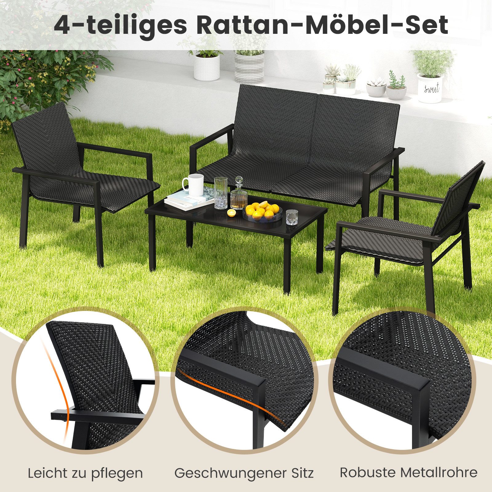 COSTWAY Gartenlounge-Set, (4-tlg), Balkonset PE Rattan, günstig online kaufen