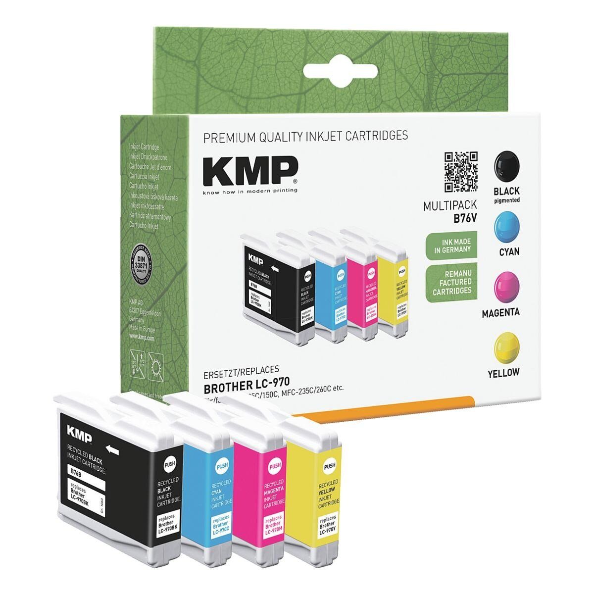 KMP Tintenpatrone (Set, 4-tlg., ersetzt Brother »LC-970BK/M/C/Y«, schwarz, cyan, magenta, gelb)