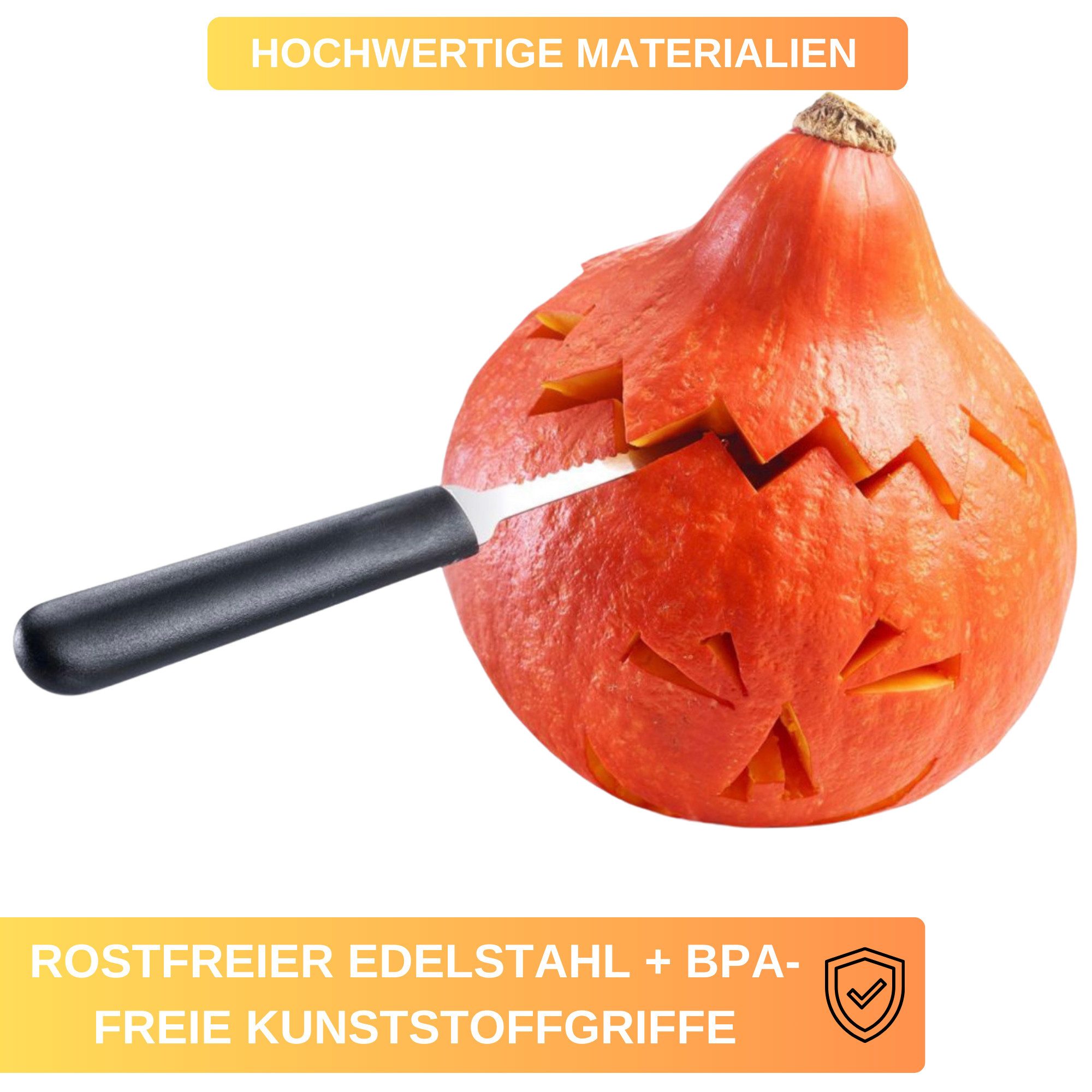 Thiru Tranchiermesser Kürbis Schnitz-Set - Halloween 4-tlg. - Edelstahl - inkl. Vorlagen