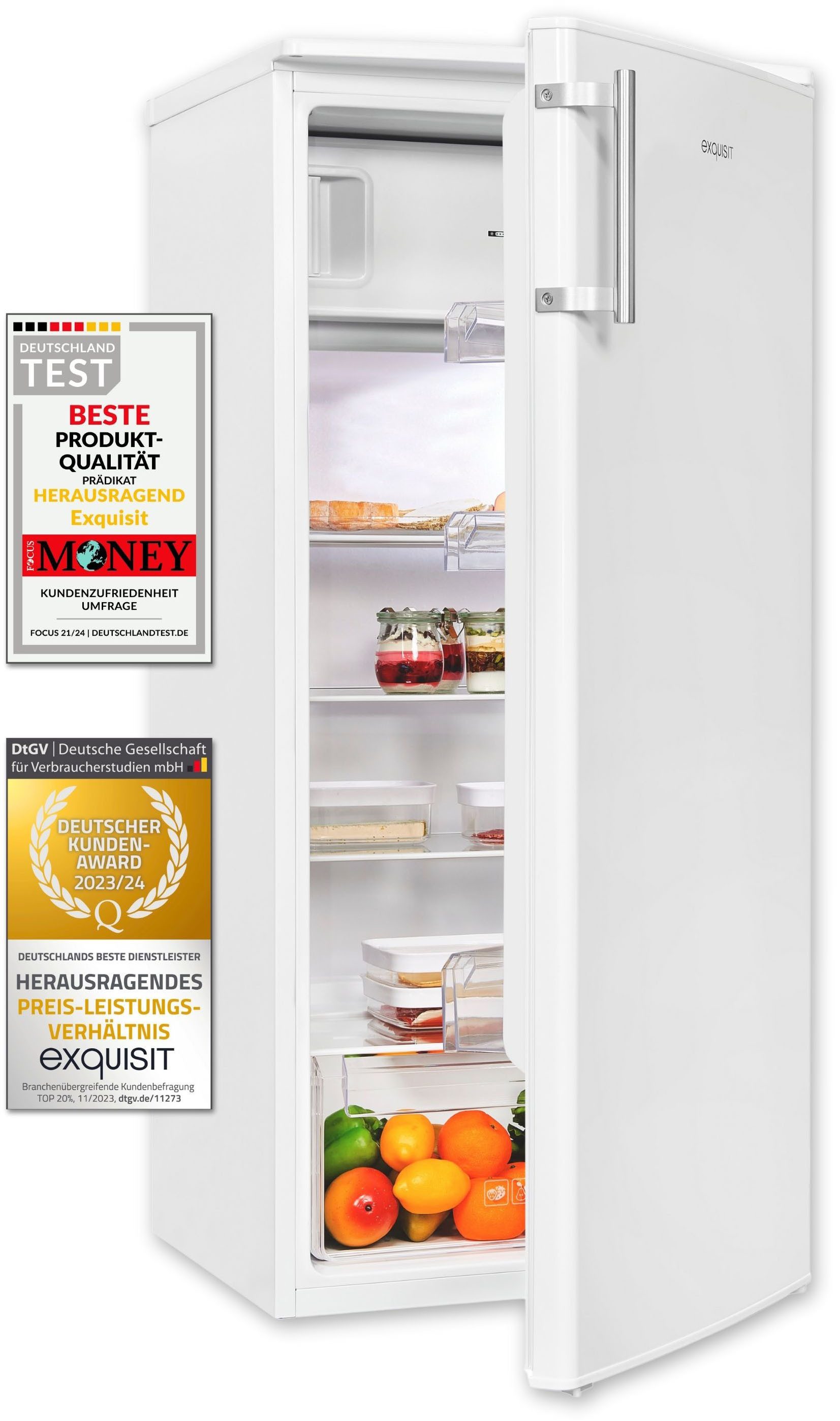 exquisit Kühlschrank KS185-4-HE-040E weiss, 123,2 cm hoch, 55 cm breit, Perfekte Kühlung für jede Küche: 190 L, schnell & flexibel einsetzbar