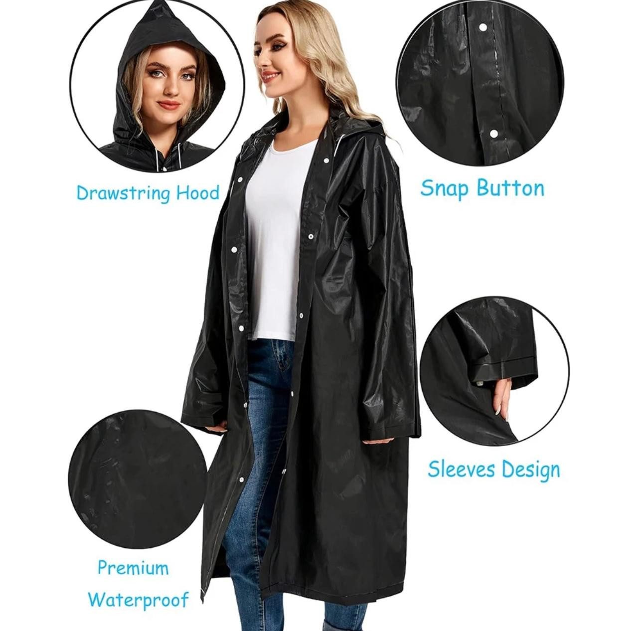 LA CUTE Regenmantel Fahrrad Regenmantel Regenponcho mit Kapuze Festival Camping Outdoor (Übergangsjacke Langer Regenmantel mit Kapuze und Druckknöpfen, unisex und vielseitig, Regenjacke Kapuzenjacke Herbstjacke Winddichte Jacke Outdoor) Hochwertiges EVA-Material, universelle Passform, Druckknopfverschluss