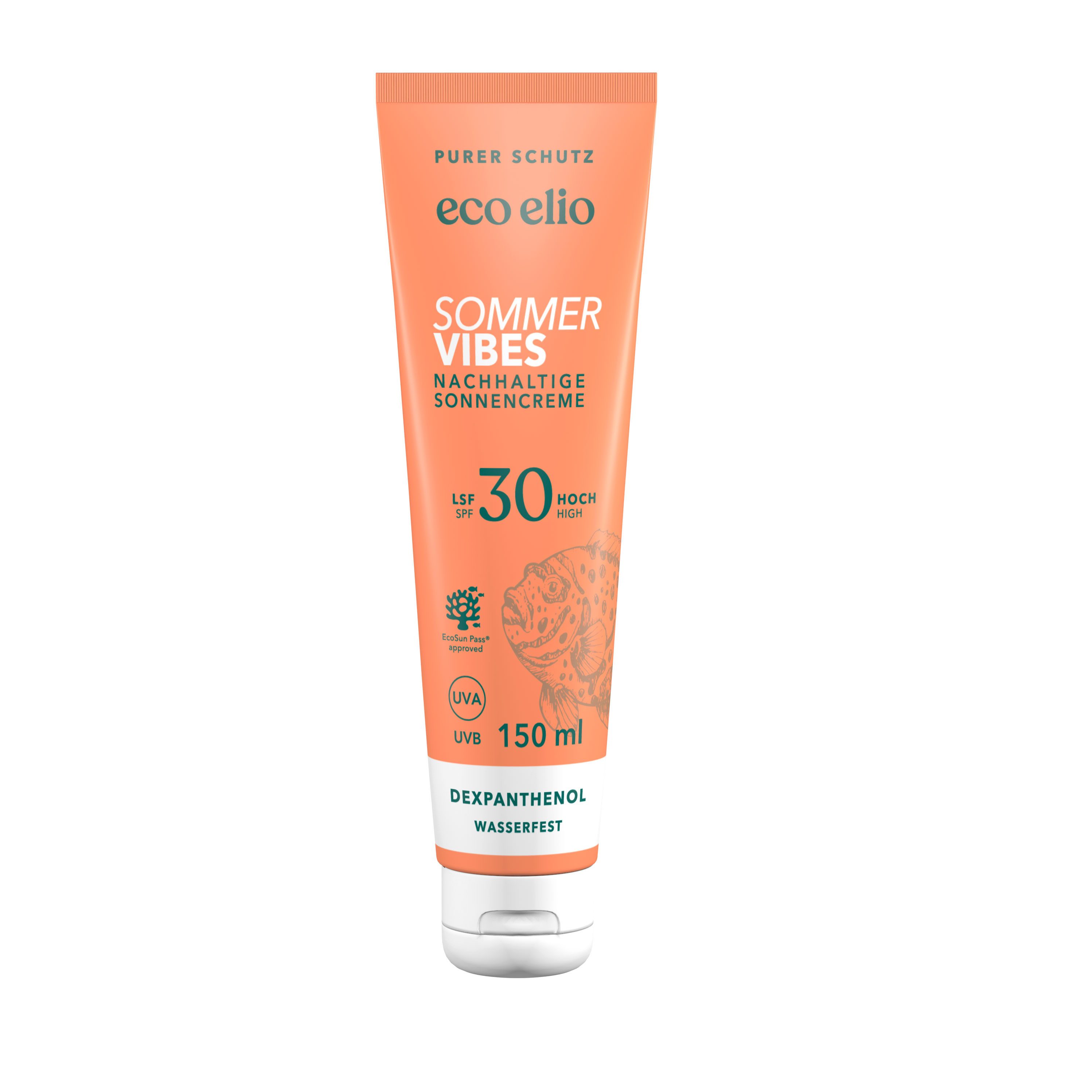 eco elio Sonnenschutzcreme "Sommer Vibes" LSF 30 nachhaltige Sonnencreme, ohne Octocrylene & Mikroplastik I Sonnenschutz mit Kokosduft LSF 30