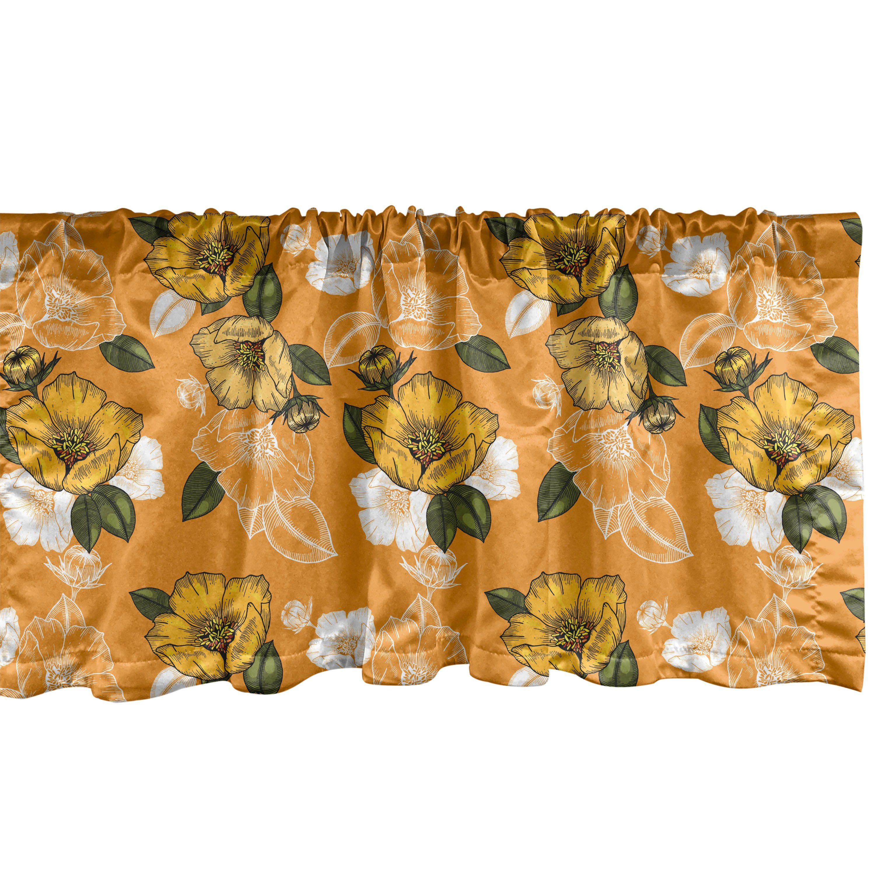 Scheibengardine Vorhang Volant für Küche Schlafzimmer Dekor mit Stangentasche, Abakuhaus, Microfaser, Hawaii Orange-Töne Spring Blossom