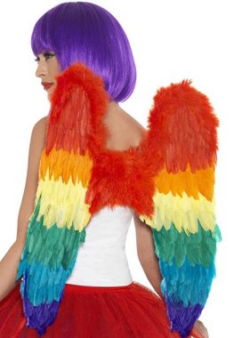 Smiffys Kostüm-Flügel Regenbogen Federflügel, Echte Federn für bunte Vögel