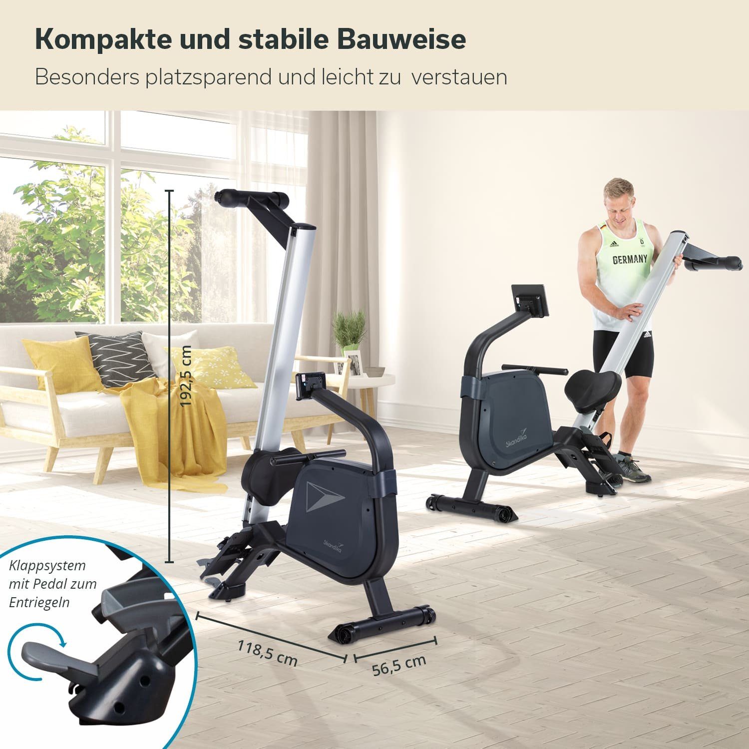 Skandika Rudergerät Njord Ruderergometer mit 16 Stufen, Studioqualität, für Zuhause (Laufschienen-Länge 128 cm, Transportrollen, Max. Körpergröße 195 cm), klapp – Bild 5 von 5