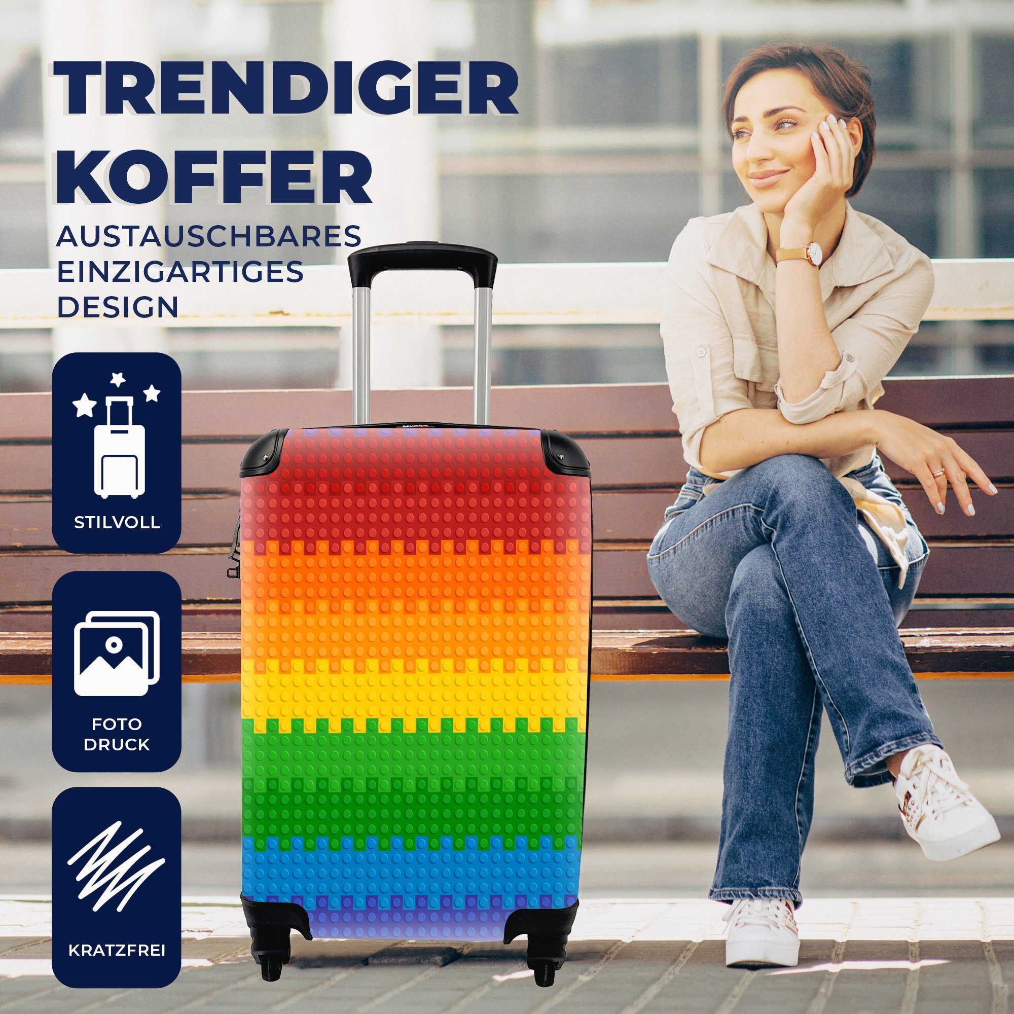 MuchoWow Trolley, 4 Handgepäck Regenbogen, Reisetasche für Patoon Reisekoffer mit Rollen, Ferien, Handgepäckkoffer rollen, -
