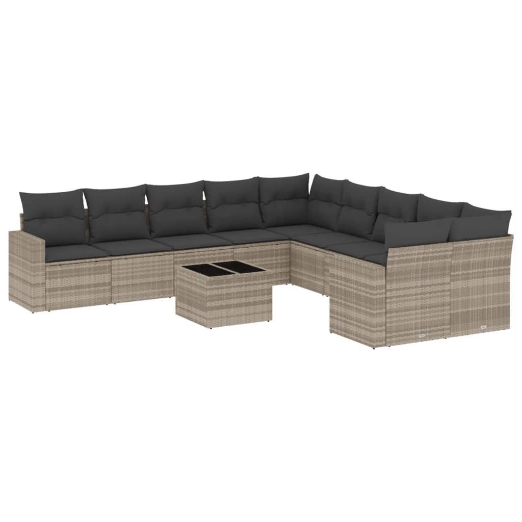 vidaXL Sofaelement 11-tlg. Garten-Sofagarnitur mit Kissen Hellgrau Poly Rat günstig online kaufen