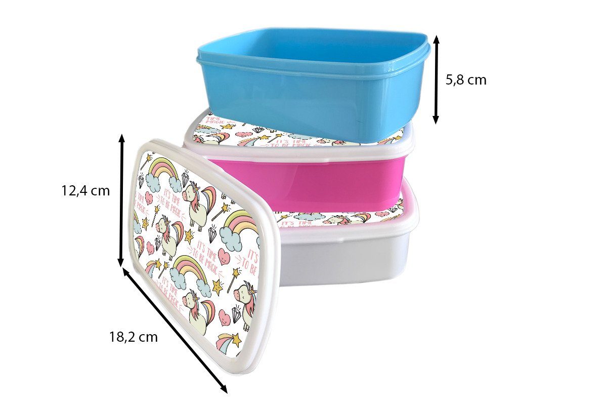 Kinder, - rosa Lunchbox Muster, Kunststoff Mädchen, für Brotdose (2-tlg), Snackbox, Regenbogen Kunststoff, MuchoWow Erwachsene, Diamant Brotbox - Einhorn Zitate - -
