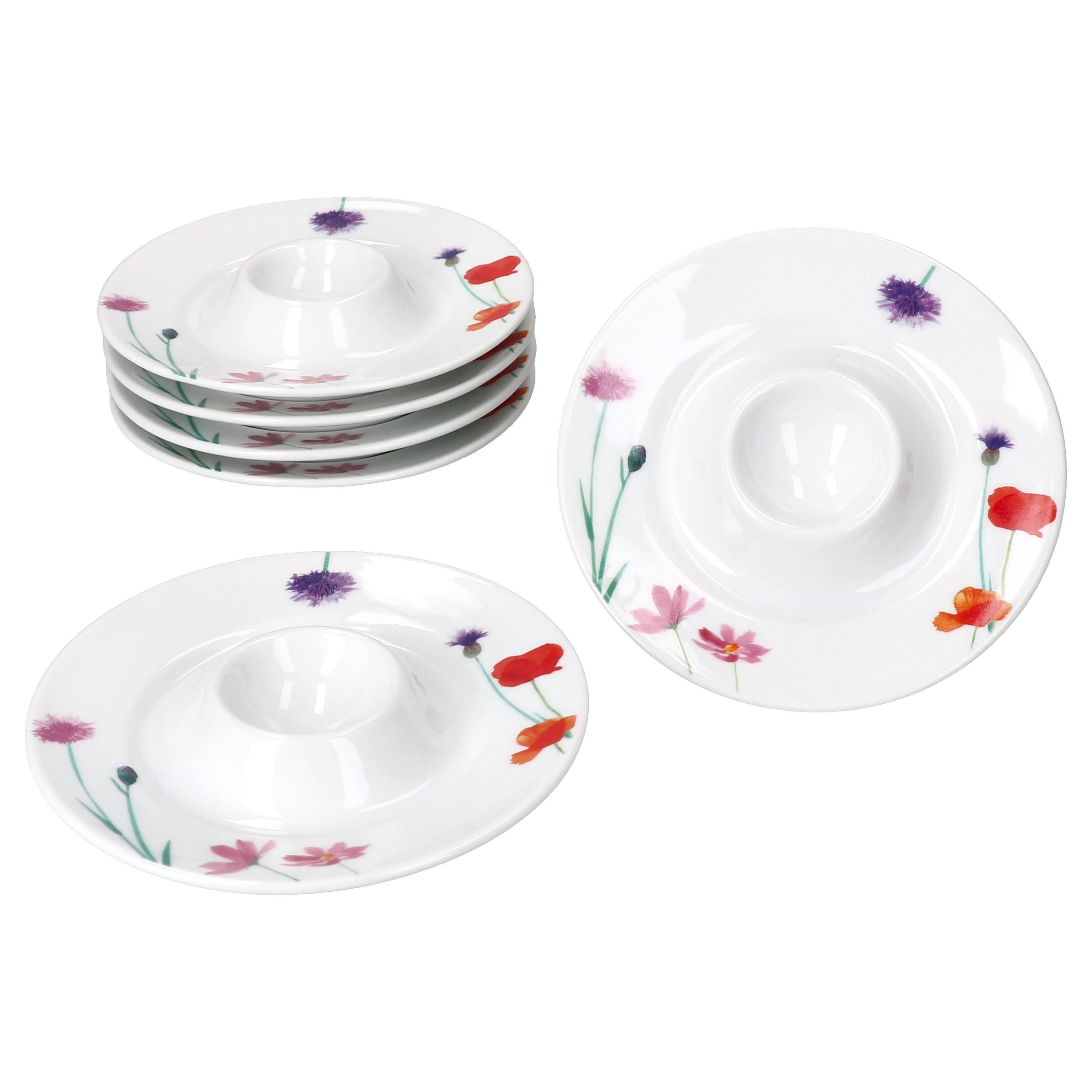 MamboCat Eierbecher 6x Marie Eierbecher mit Ablage weiß Blumen bunt Porzellan 6 Personen