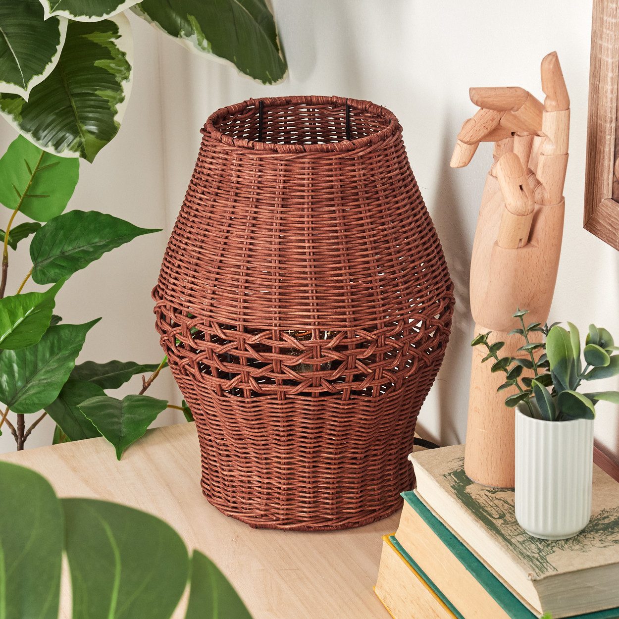 hofstein Tischleuchte Tischlampe aus Metall/Rattan in Schwarz/Braun, ohne L günstig online kaufen