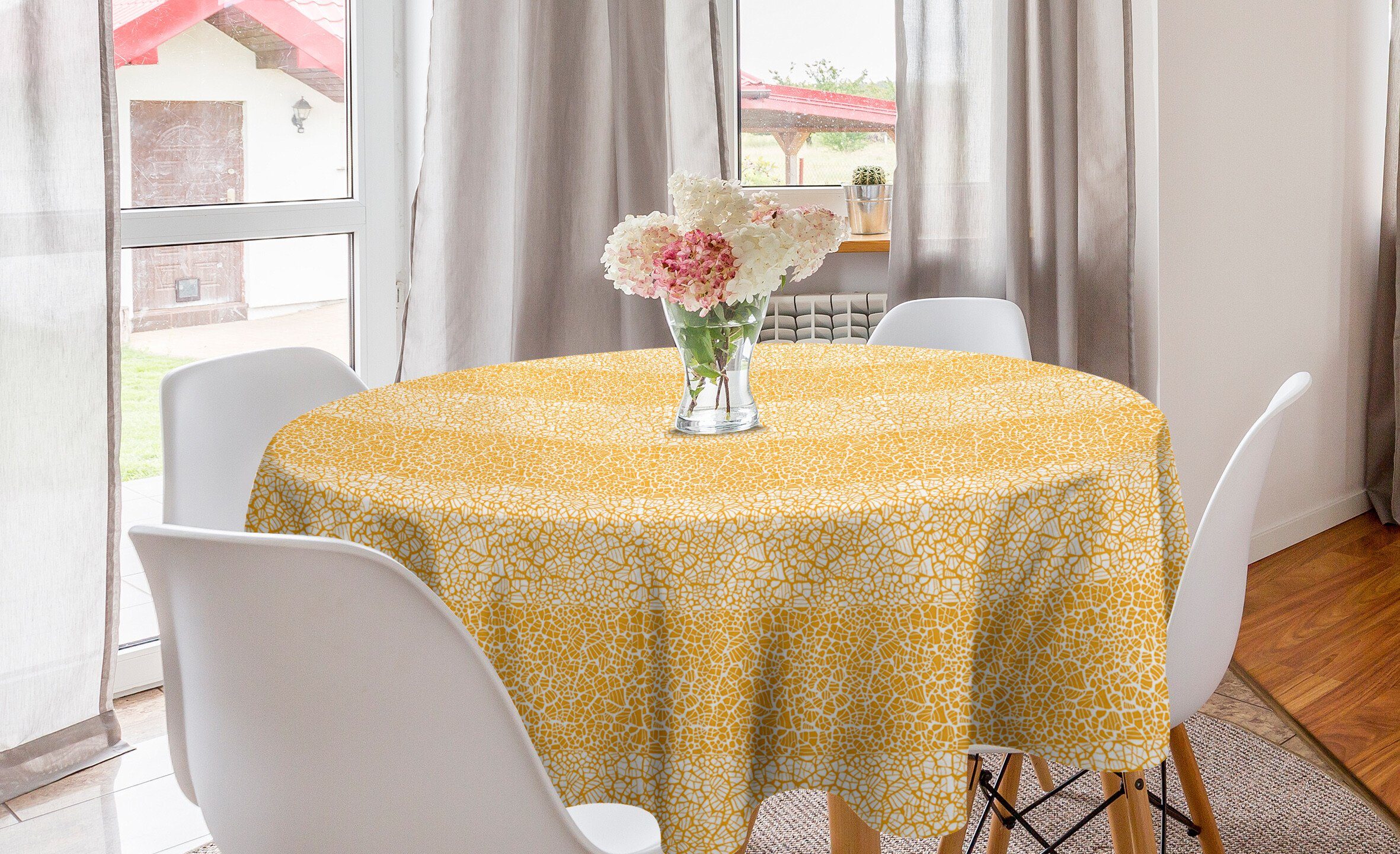 Abakuhaus Tischdecke Kreis Tischdecke Abdeckung für Esszimmer Küche Dekoration, Orange und Weiß Giraffen-Haut