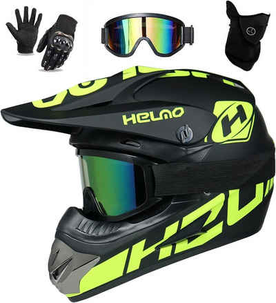 UIGJIOG Motorradhelm Ideales Geschenk für Motorradfahrer, ATV Motorradhelm D.O.T Zertifizierter Helm Mit Brille Handschuhe
